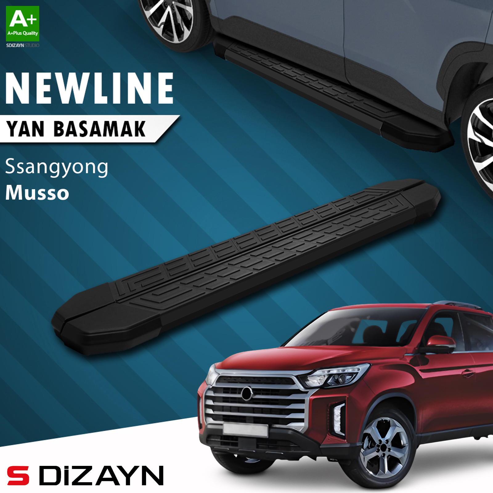 S-Dizayn Ssangyong Musso NewLine Siyah Yan Basamak 213 Cm 2018-2026 A+ Kalite 1