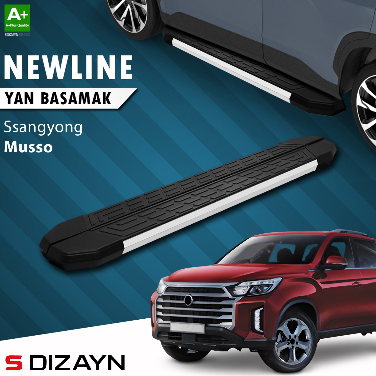 S-Dizayn Ssangyong Musso NewLine Aluminyum Yan Basamak 213 Cm 2018-2026 A+ Kalite 1