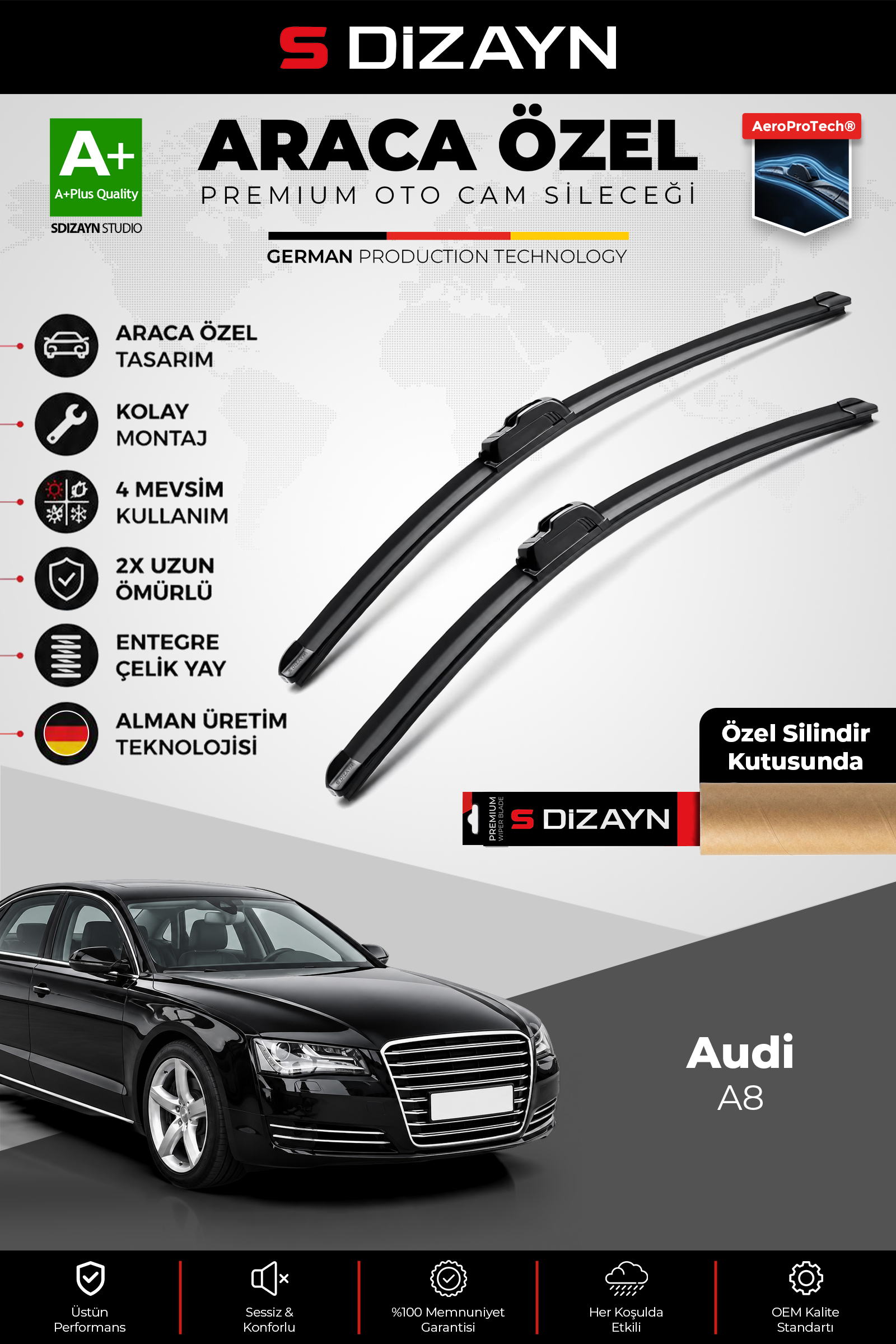 Audi A8 Ön Cam Silecek Seti 2010-2017 Premium Araca Özel 60-55 Cm 1