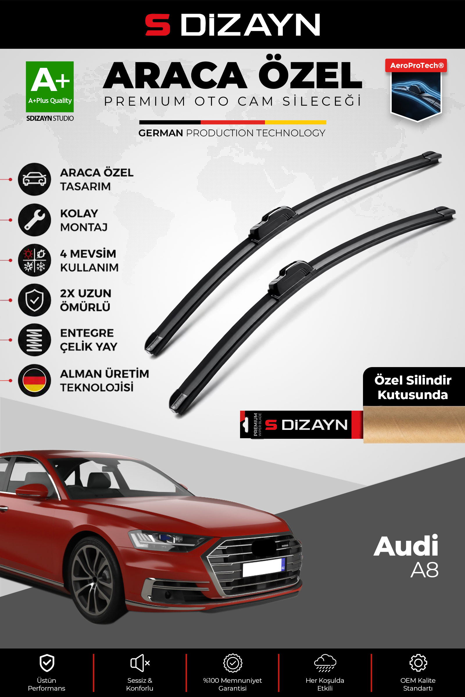 Audi A8 Ön Cam Silecek Seti 2017 Üzeri Premium Araca Özel 65-50 Cm 1