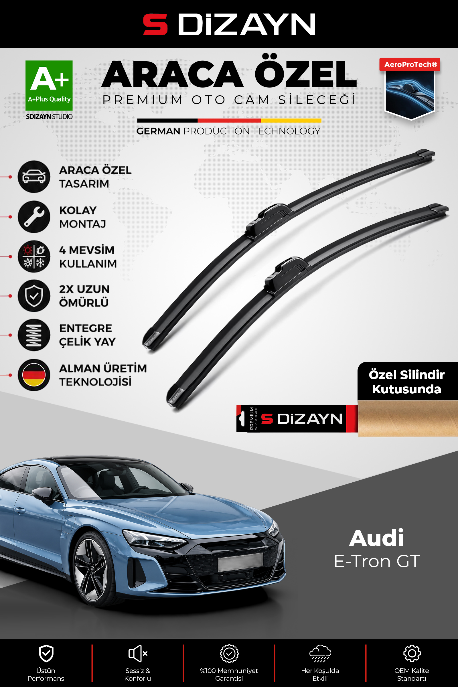 Audi E-Tron GT Ön Cam Silecek Seti 2020 Üzeri Premium Araca Özel 65-50 Cm 1