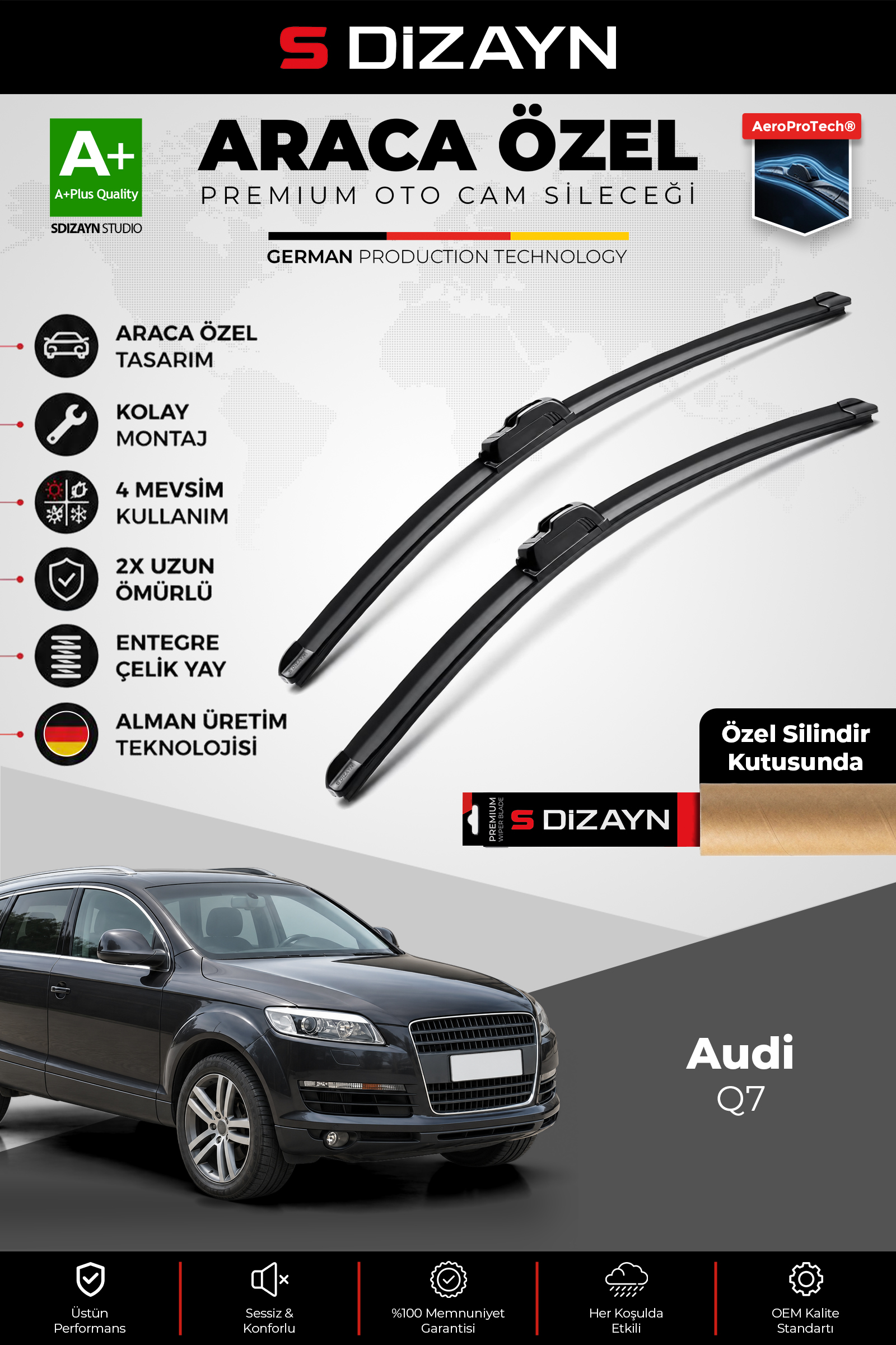 Audi Q7 Ön Cam Silecek Seti 2005-2015 Premium Araca Özel 65-65 Cm 1