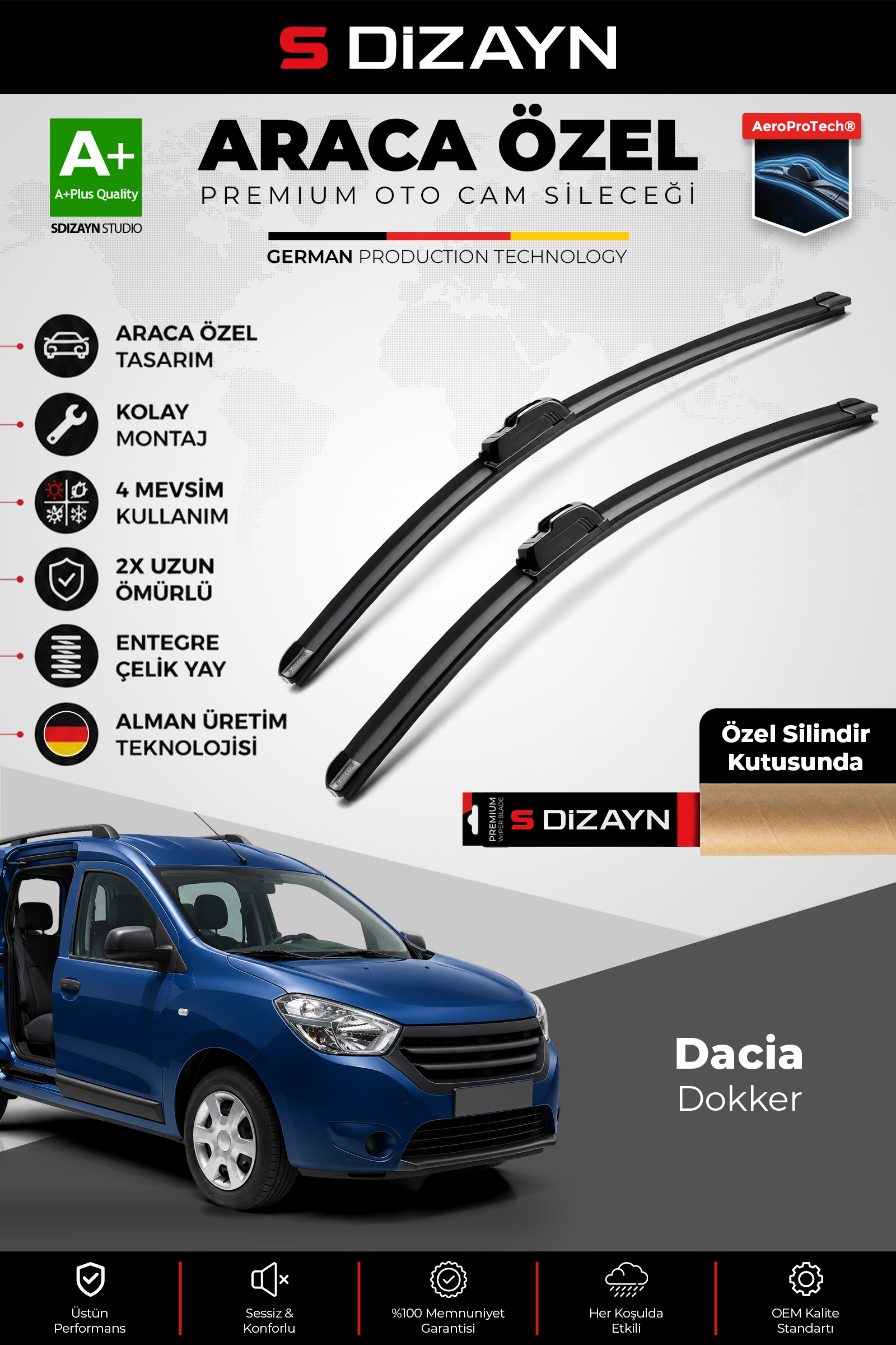 Dacia Dokker Ön Cam Silecek Seti 2012-2015 Premium Araca Özel 55-40 Cm 1