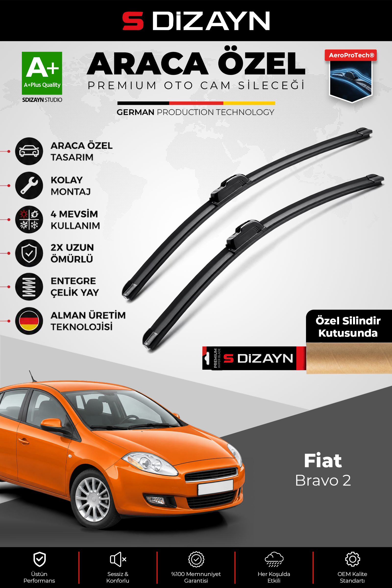 Fiat Bravo 2 Ön Cam Silecek Seti 2007-2014 Premium Araca Özel 60-45 Cm 1