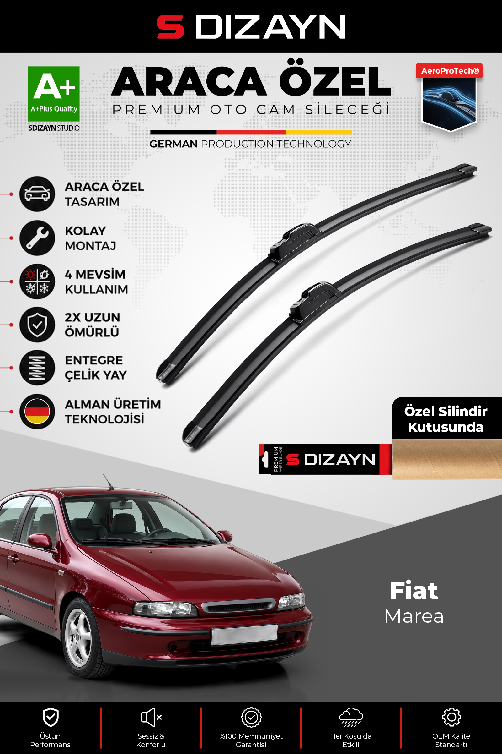 Fiat Marea Ön Cam Silecek Seti 1999-2007 Premium Araca Özel 55-48 Cm 1