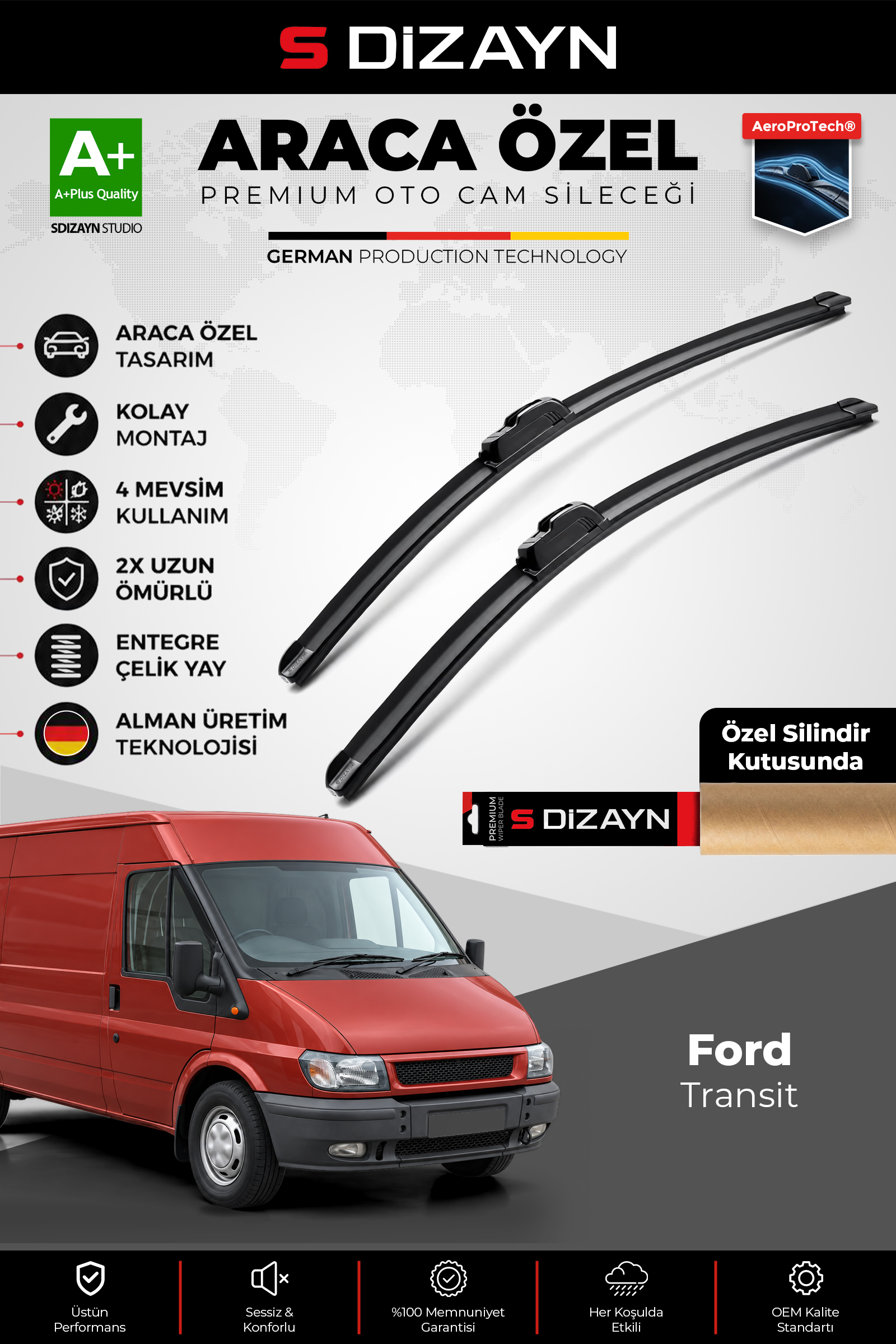 Ford Transit Ön Cam Silecek Seti 2002-2009 Premium Araca Özel 70-60 Cm 1
