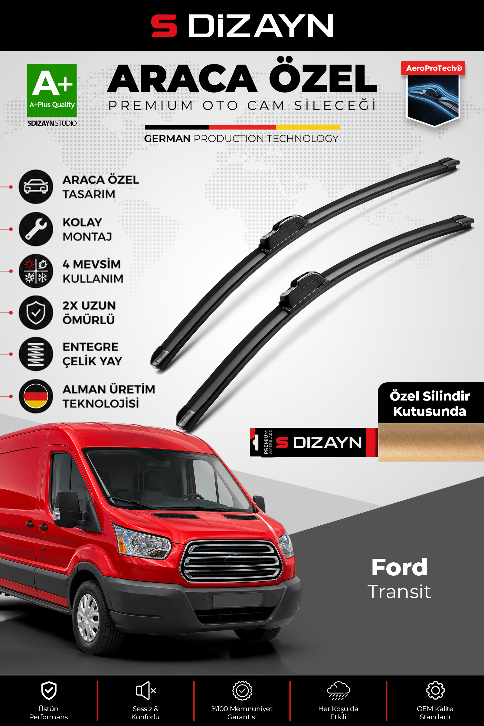 Ford Transit Ön Cam Silecek Seti 2014 Üzeri Premium Araca Özel 75-50 Cm 1