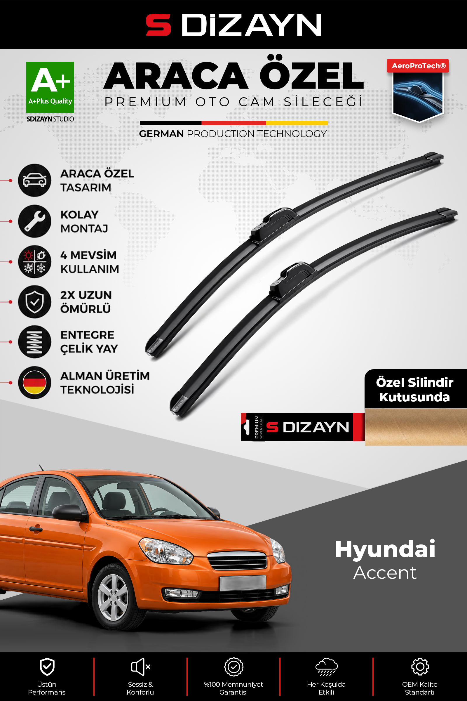 Hyundai Accent Ön Cam Silecek Seti 2005-2010 Premium Araca Özel 55-40 Cm 1