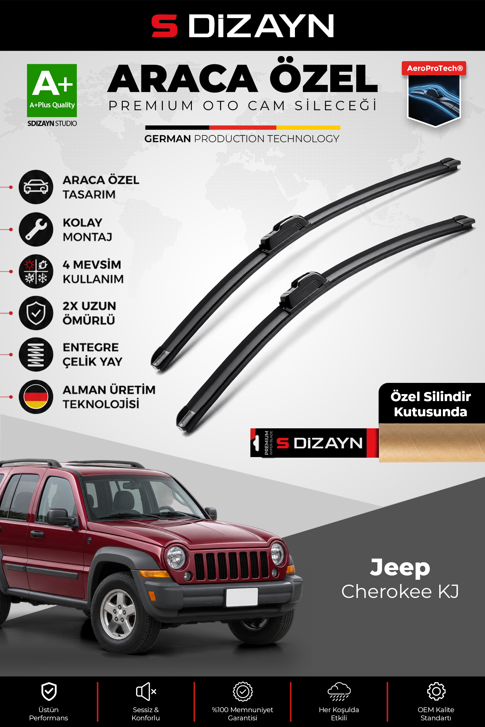 Jeep Cherokee KJ Ön Cam Silecek Seti 2001-2008 Premium Araca Özel 48-48 Cm 1