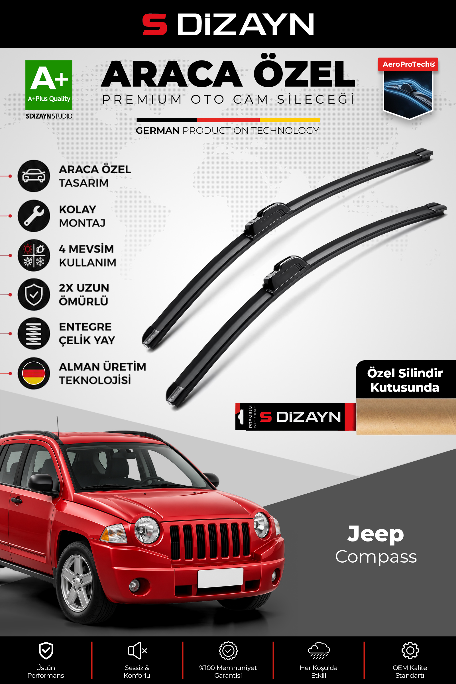 Jeep Compass Ön Cam Silecek Seti 2006-2017 Premium Araca Özel 60-45 Cm 1