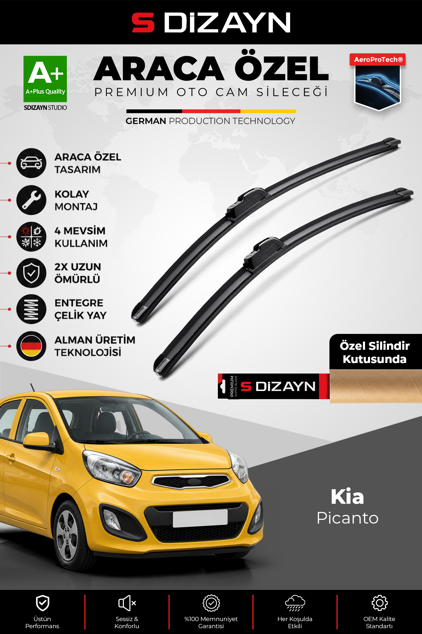 Kia Picanto Ön Cam Silecek Seti 2011-2017 Premium Araca Özel 55-40 Cm 1