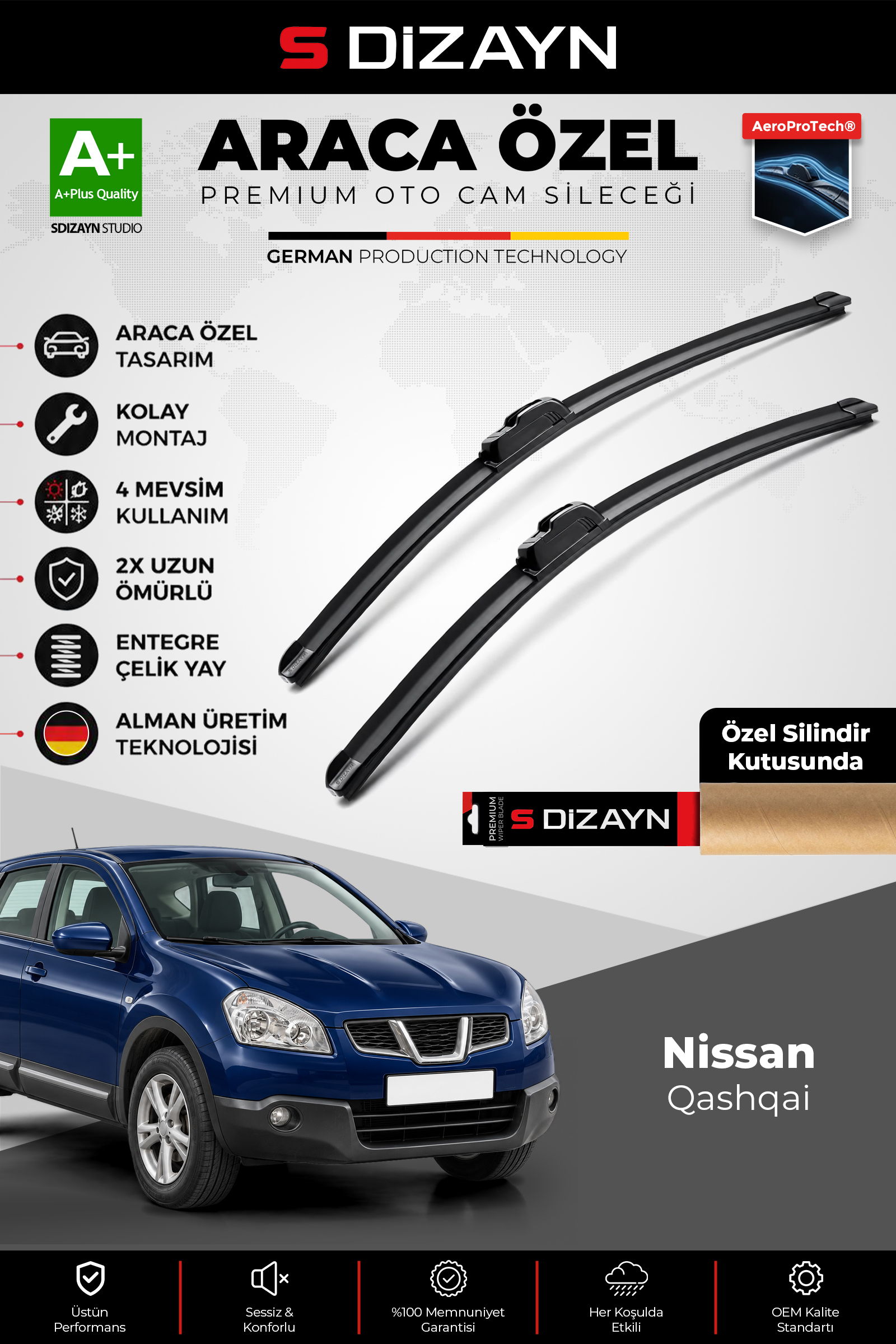 Nissan Qashqai Ön Cam Silecek Seti 2006-2013 Premium Araca Özel 60-38 Cm 1