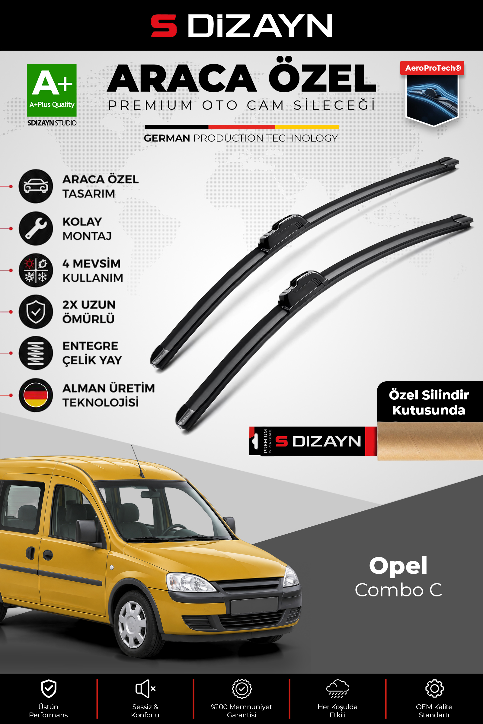 Opel Combo C Ön Cam Silecek Seti 2002-2012 Premium Araca Özel 50-40 Cm 1