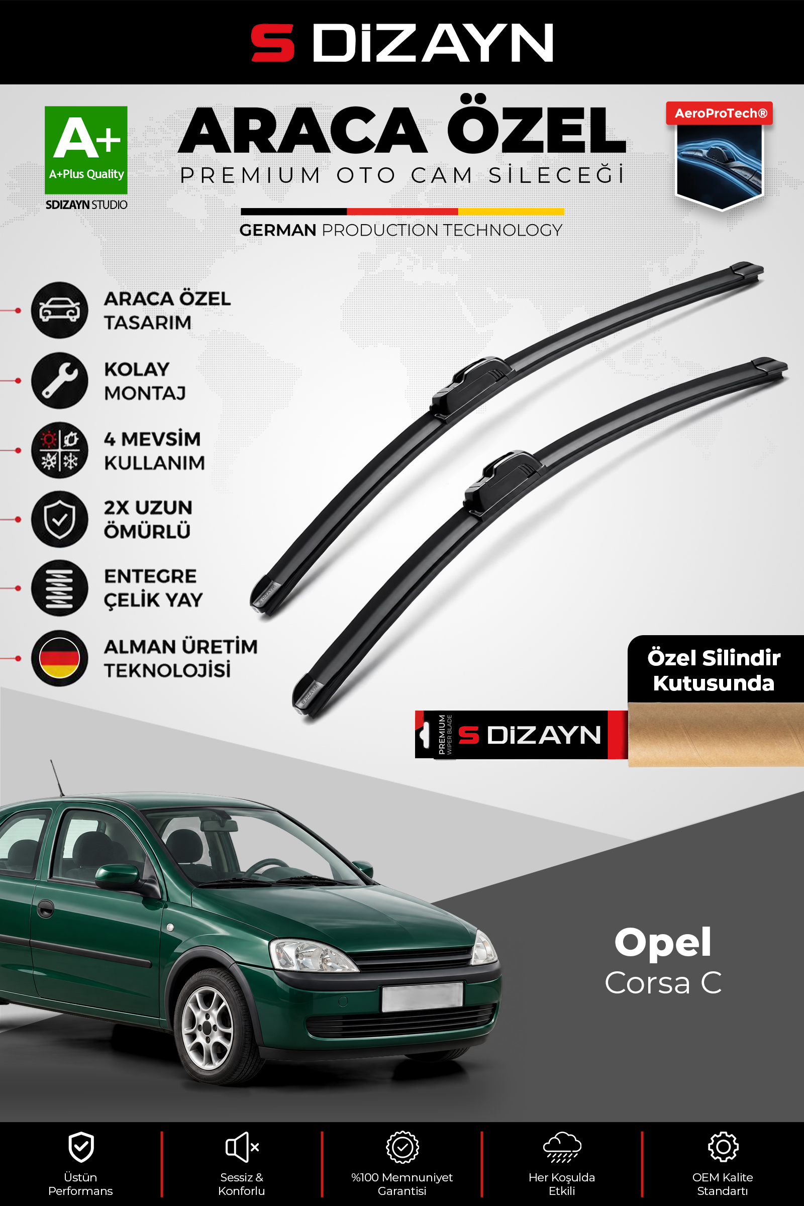 Opel Corsa C Ön Cam Silecek Seti 2000-2006 Premium Araca Özel 50-45 Cm 1
