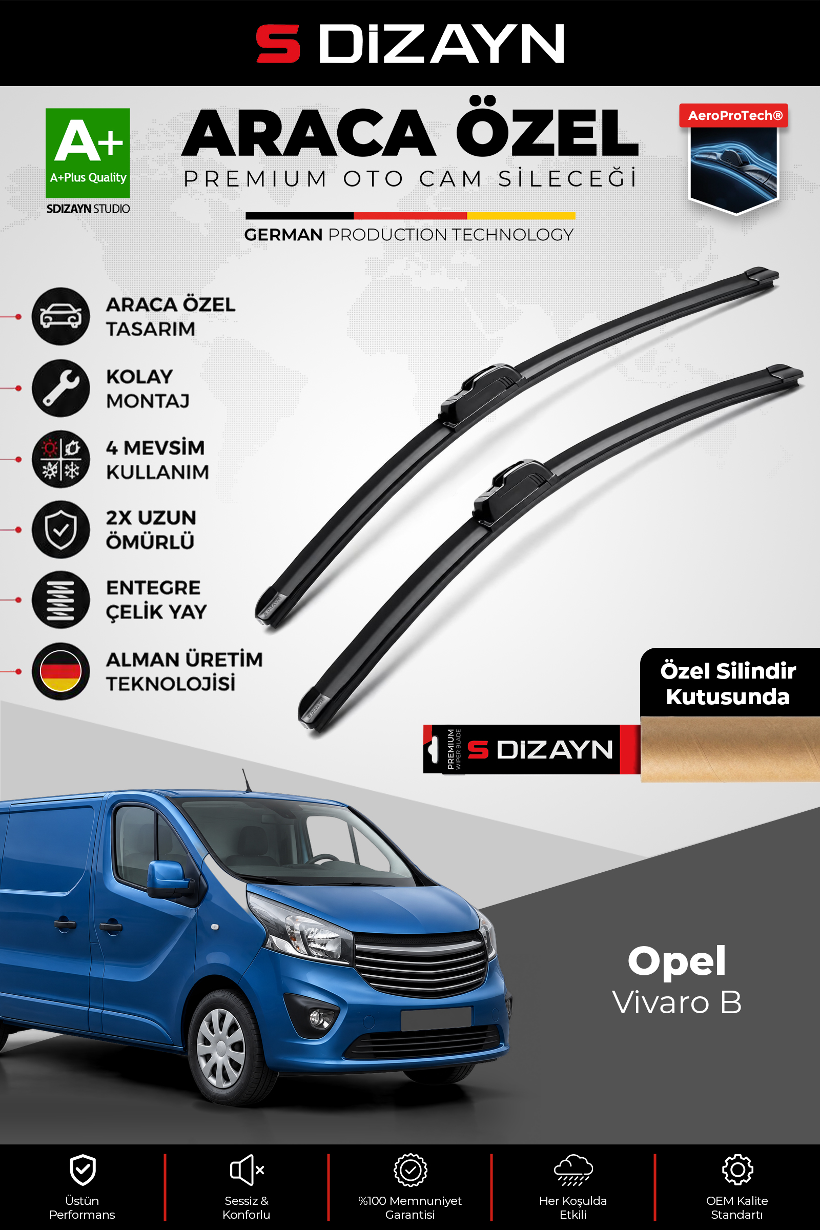 Opel Vivaro B Ön Cam Silecek Seti 2014-2019 Premium Araca Özel 65-48 Cm 1