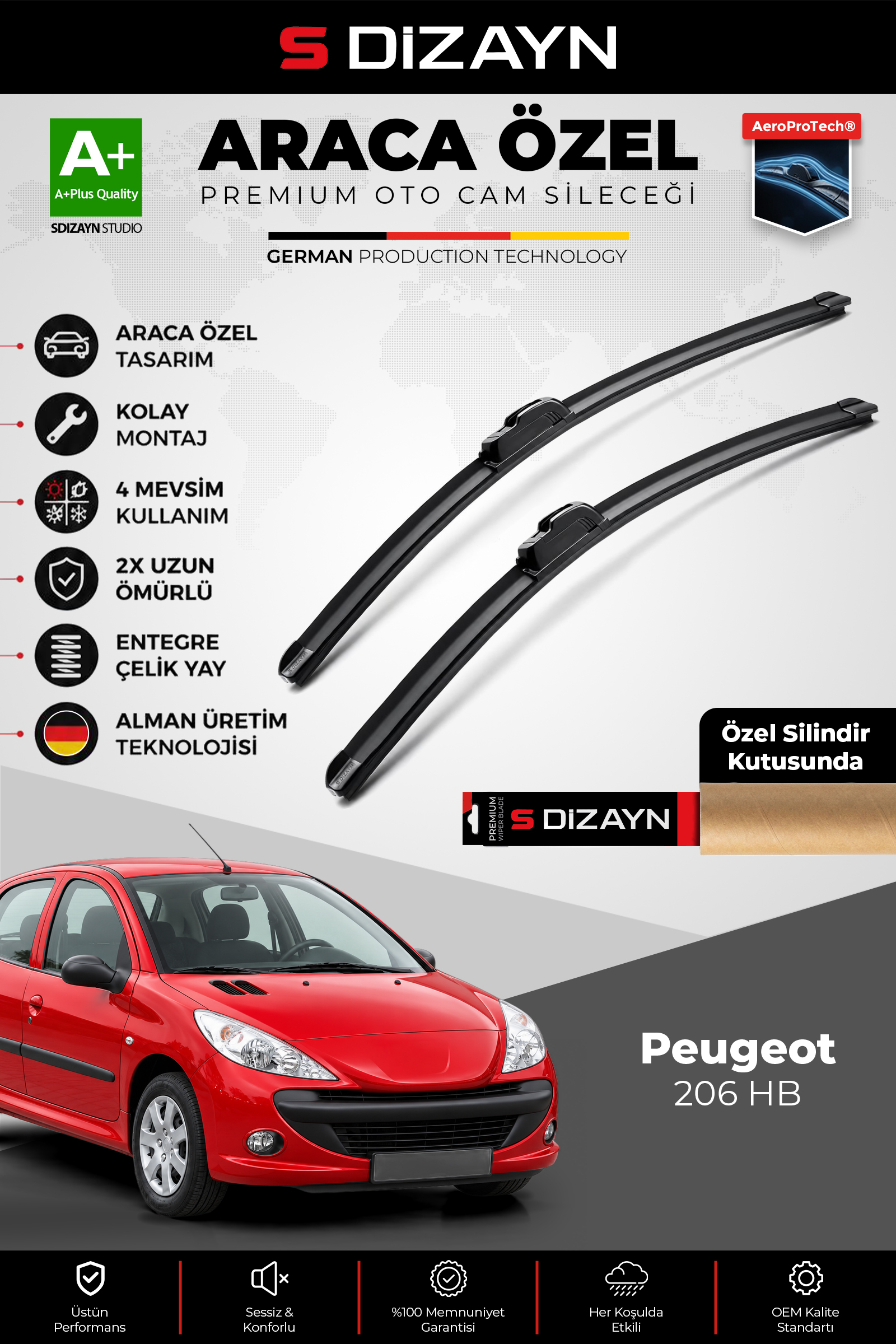 Peugeot 206 HB Ön Cam Silecek Seti 2009-2012 Premium Araca Özel 65-40 Cm 1