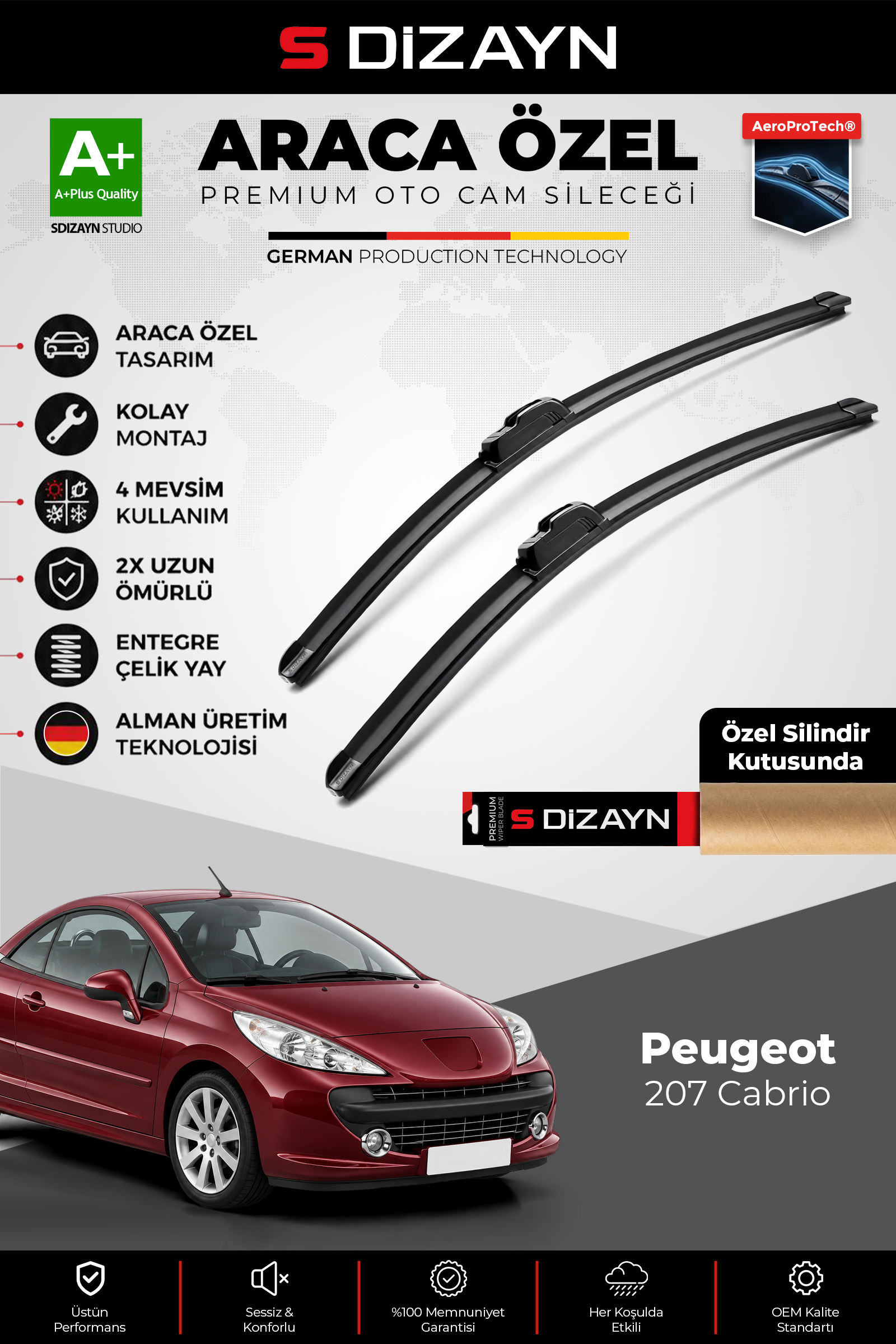 Peugeot 207 Cabrio Ön Cam Silecek Seti 2007-2015 Premium Araca Özel 65-43 Cm 1