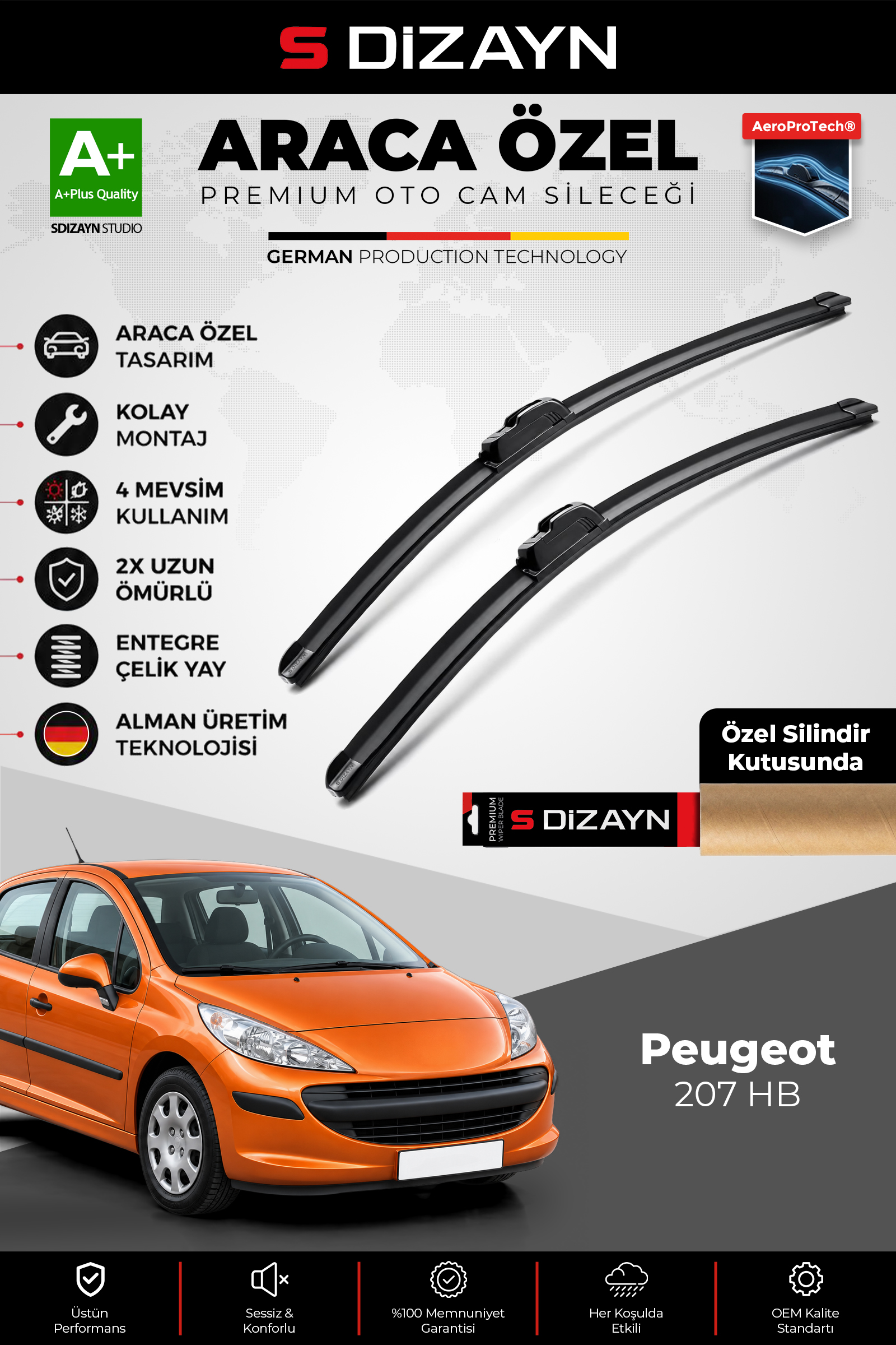 Peugeot 207 HB Ön Cam Silecek Seti 2006-2012 Premium Araca Özel 65-43 Cm 1