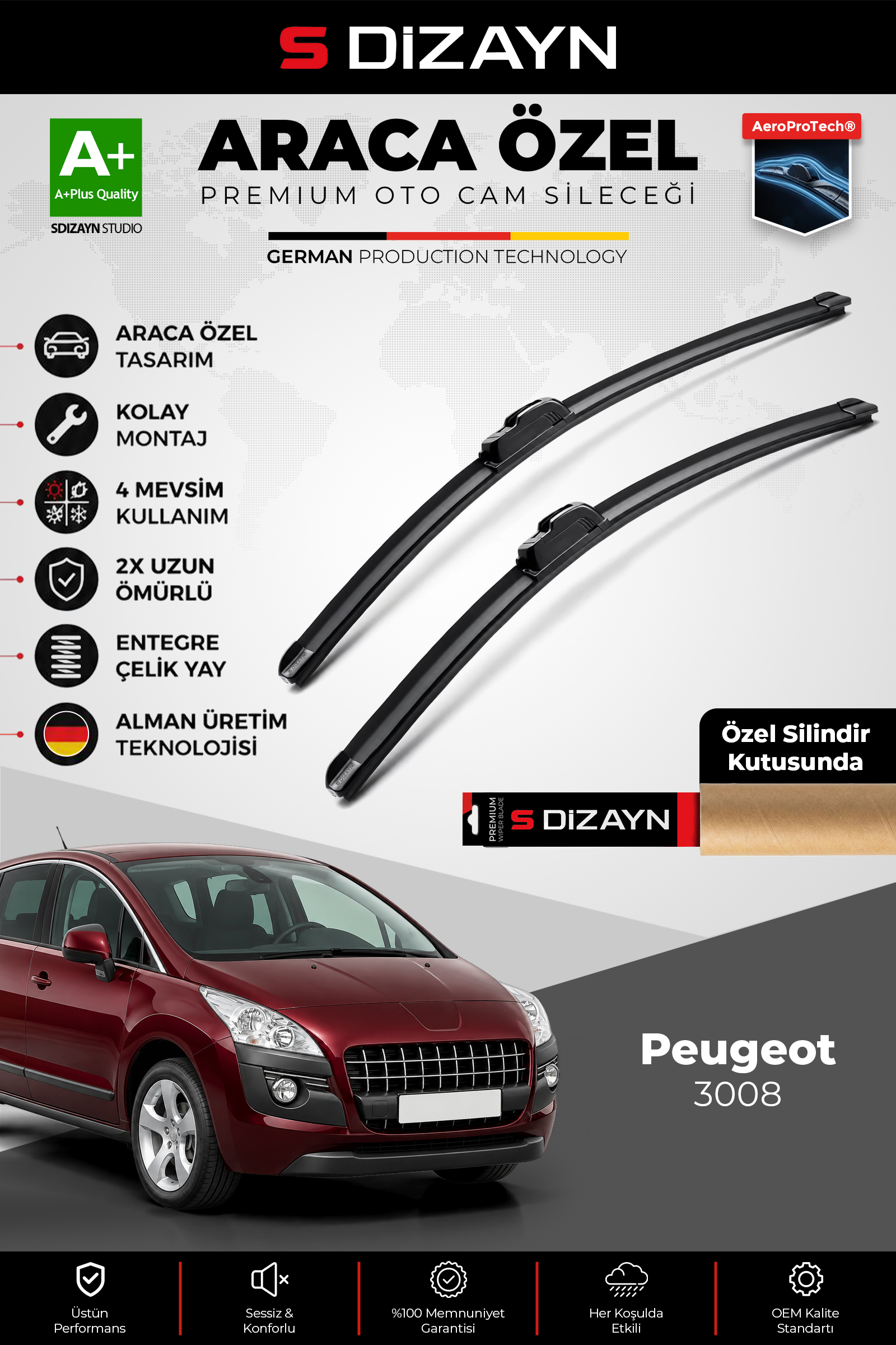 Peugeot 3008 Ön Cam Silecek Seti 2009-2016 Premium Araca Özel 75-70 Cm 1