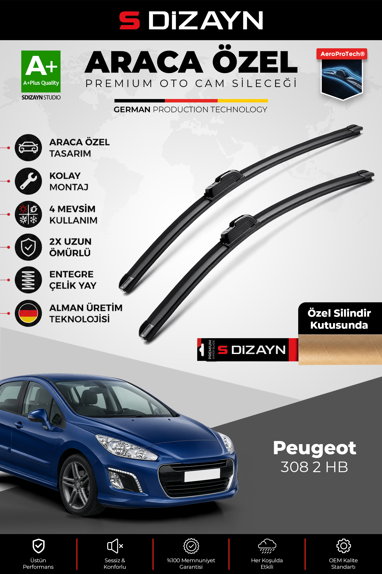 Peugeot 308 2 HB Ön Cam Silecek Seti 2013-2021 Premium Araca Özel 60-45 Cm 1
