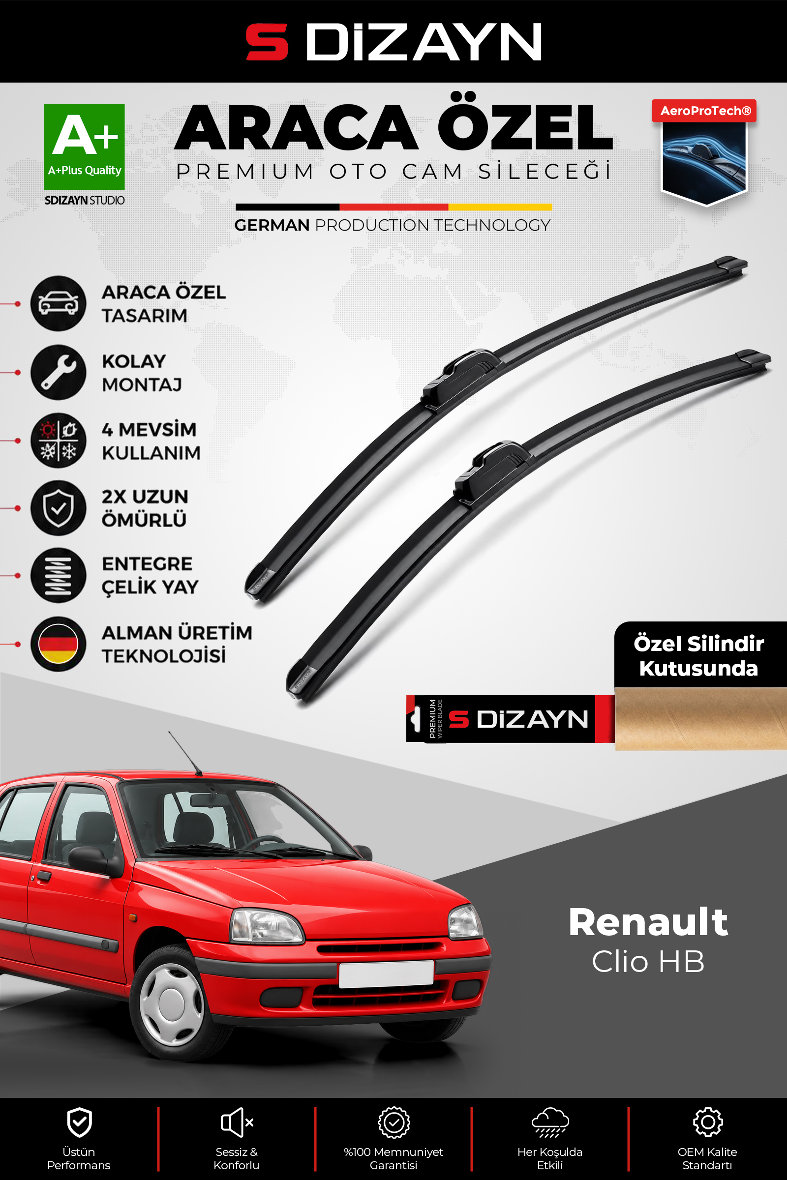 Renault Clio HB Ön Cam Silecek Seti 1994-1998 Premium Araca Özel 50-50 Cm 1