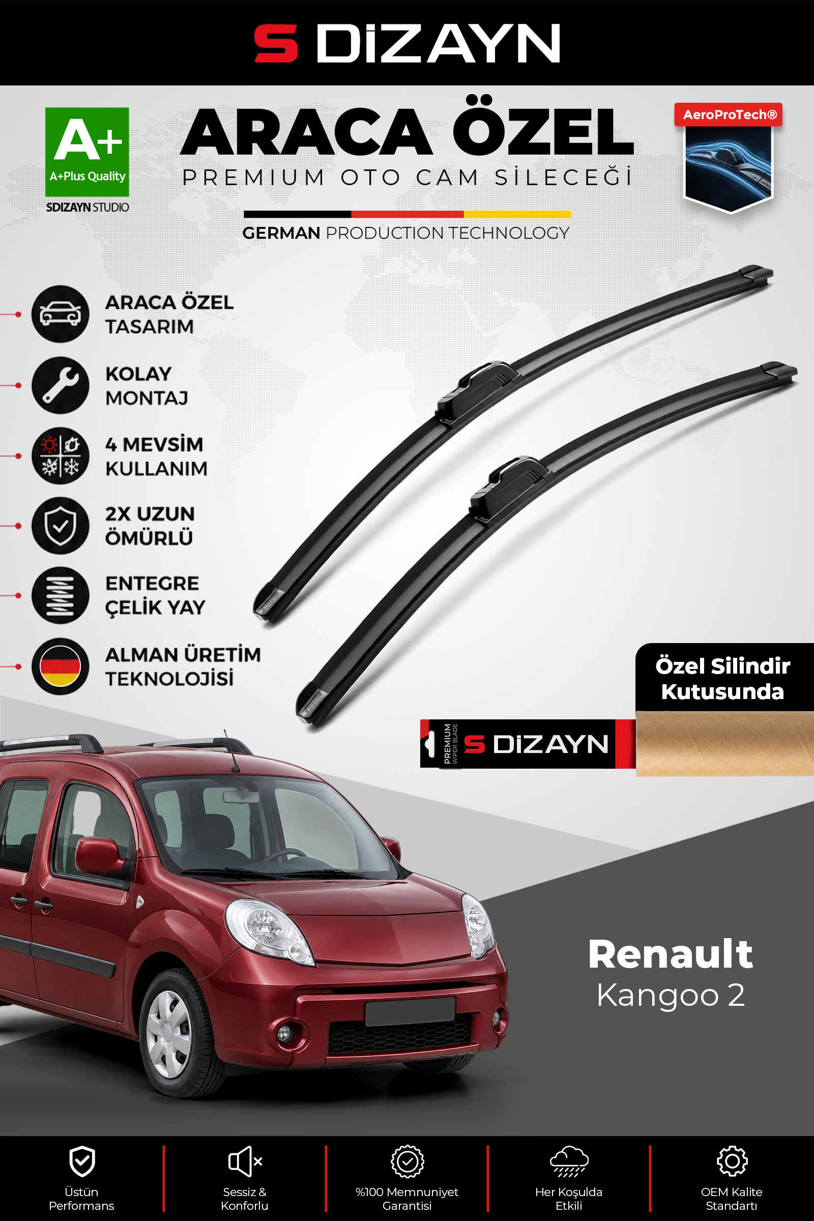 Renault Kangoo 2 Ön Cam Silecek Seti 2007-2020 Premium Araca Özel 55-55 Cm 1