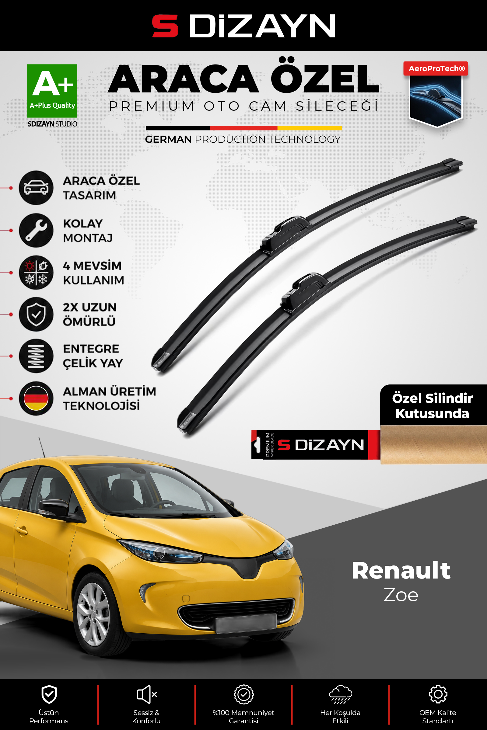 Renault Zoe Ön Cam Silecek Seti 2013 Üzeri Premium Araca Özel 60-35 Cm 1