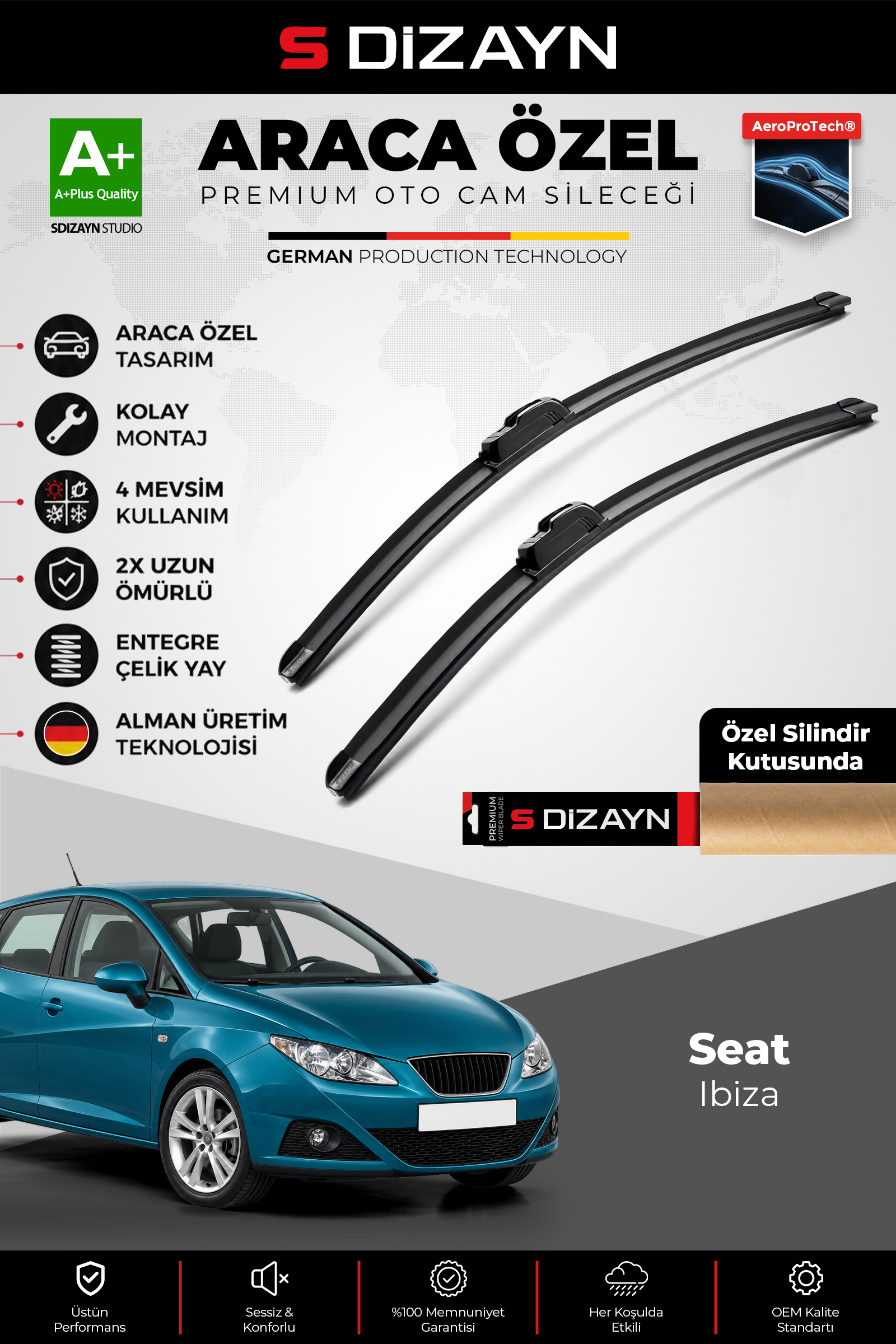 Seat Ibiza Ön Cam Silecek Seti 2008-2012 Premium Araca Özel 60-40 Cm 1