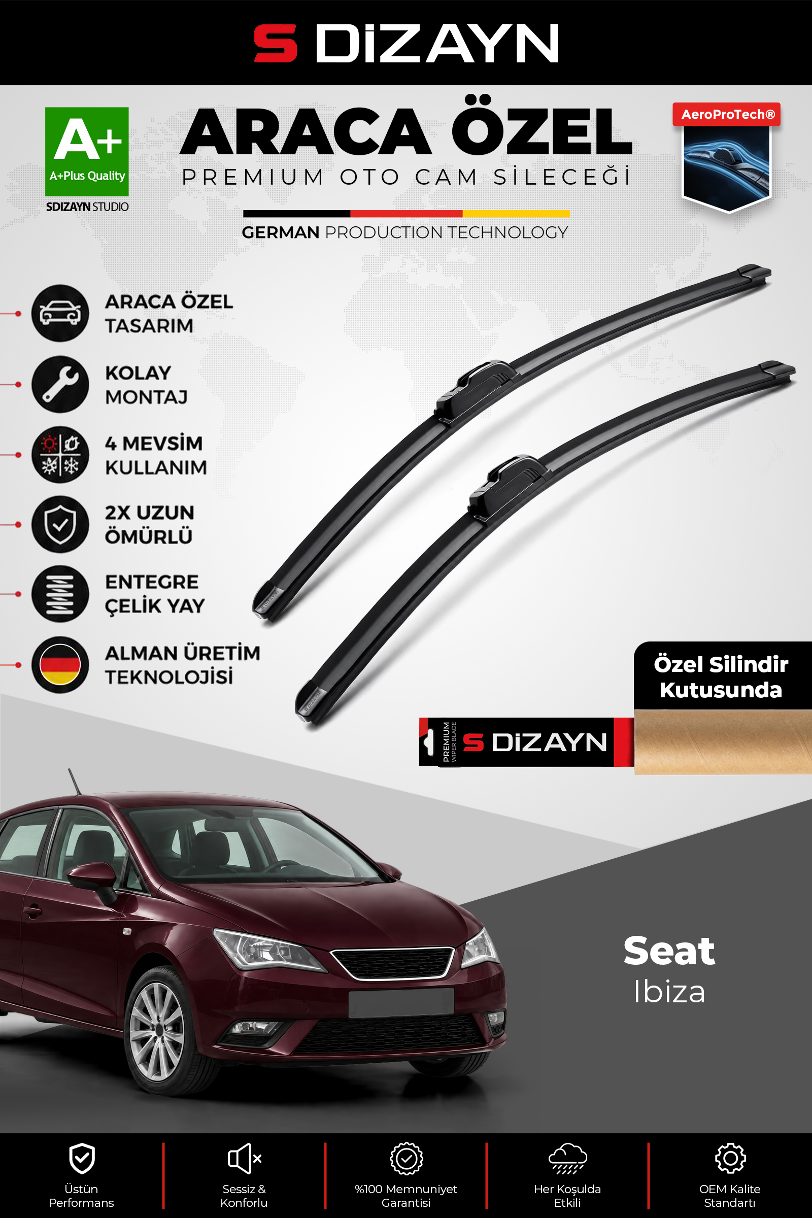 Seat Ibiza Ön Cam Silecek Seti 2012-2017 Premium Araca Özel 60-40 Cm 1