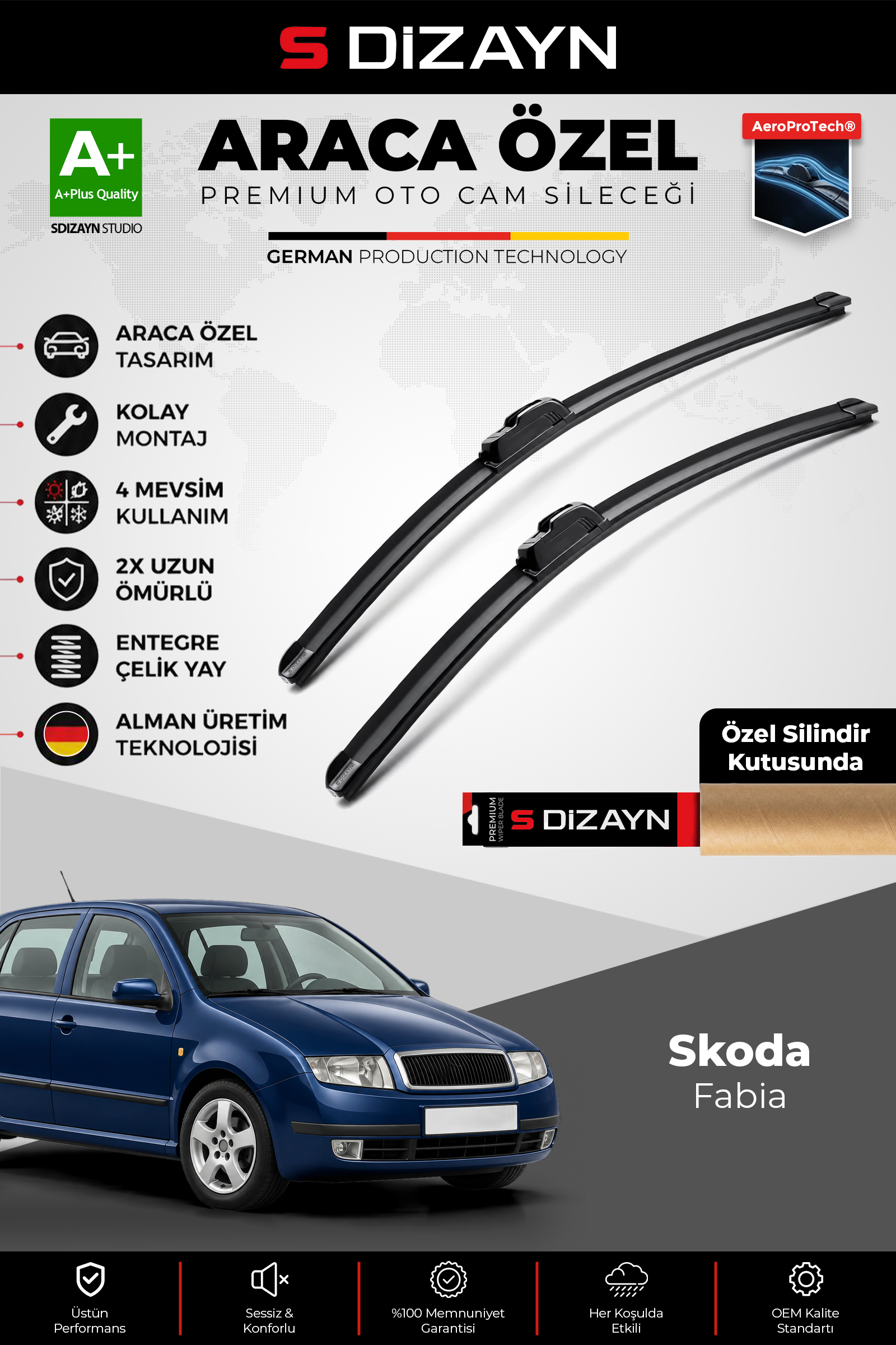 Skoda Fabia Ön Cam Silecek Seti 1999-2007 Premium Araca Özel 53-48 Cm 1