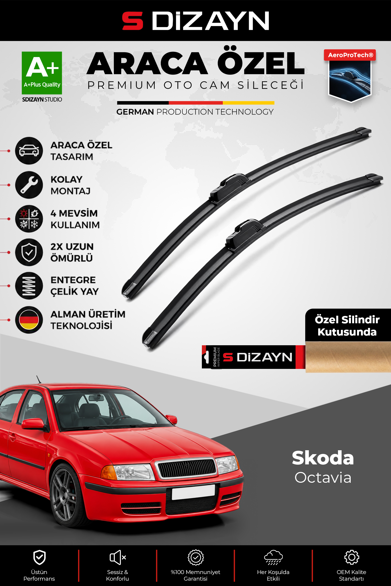 Skoda Octavia Ön Cam Silecek Seti 1996-2004 Premium Araca Özel 53-48 Cm 1