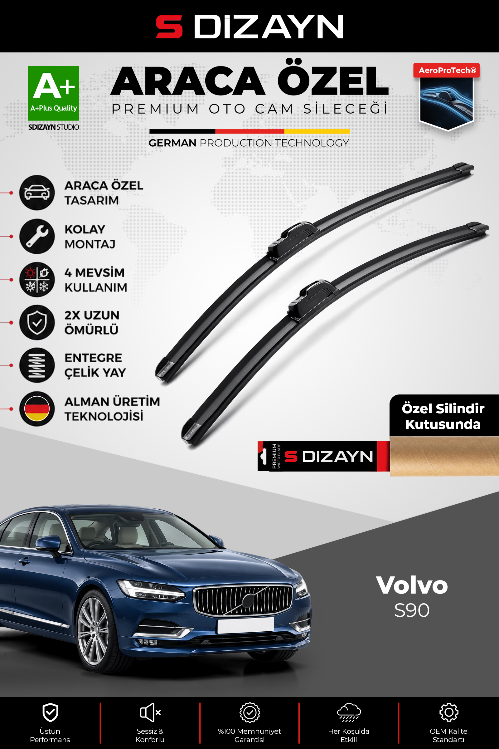 Volvo S90 Ön Cam Silecek Seti 2016 Üzeri Premium Araca Özel 60-50 Cm 1