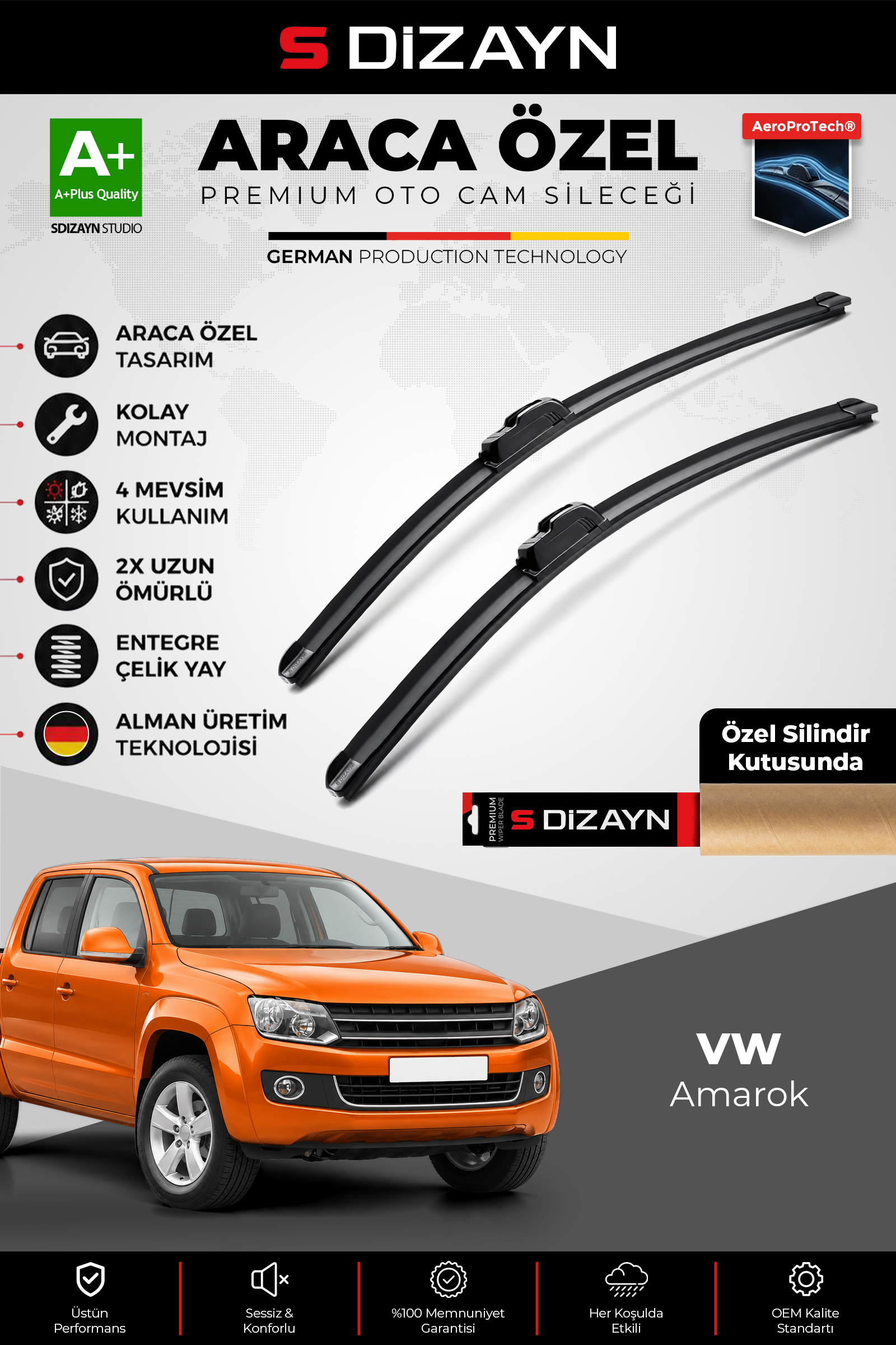 VW Amarok Ön Cam Silecek Seti 2010-2023 Premium Araca Özel 60-60 Cm 1