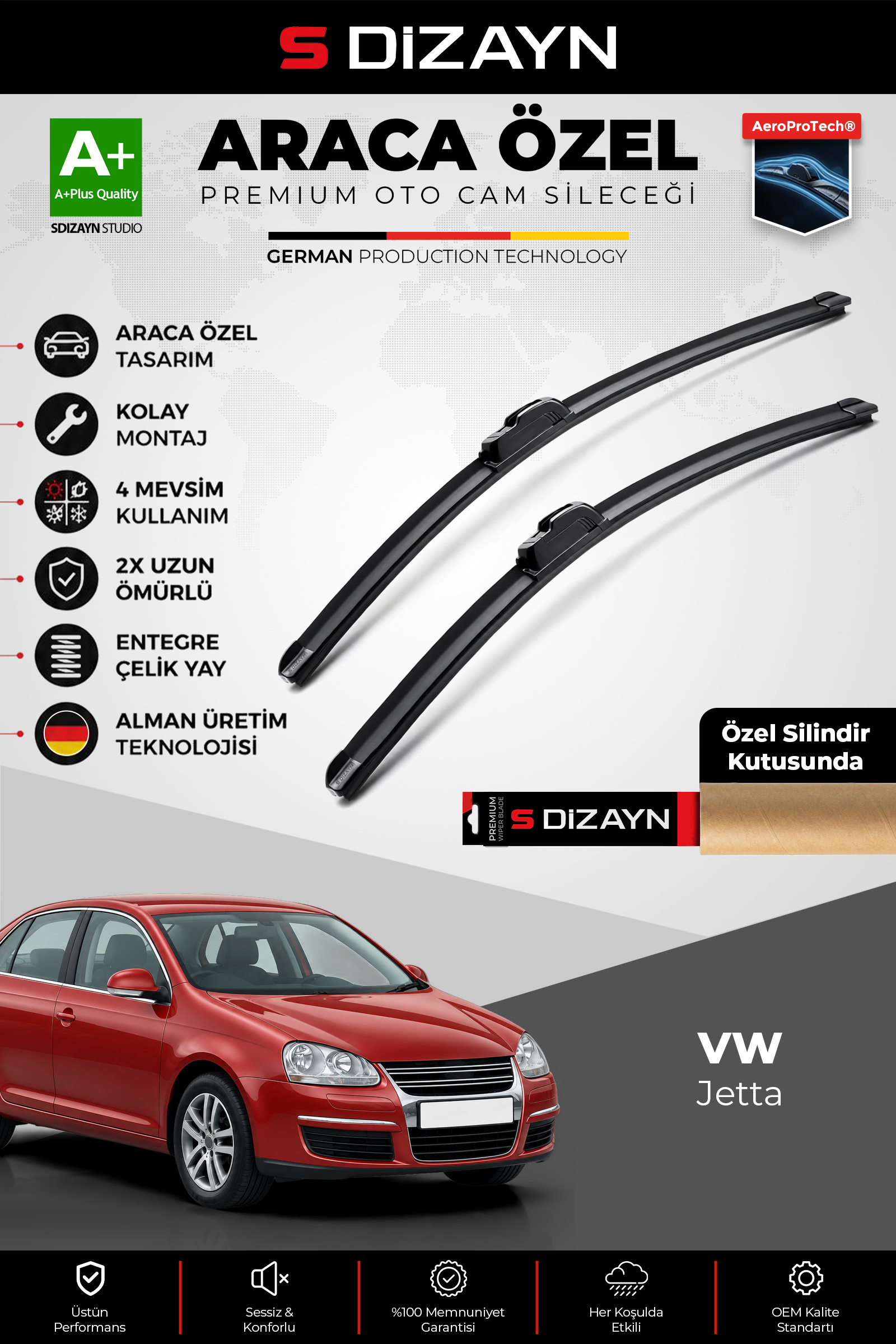 VW Jetta Ön Cam Silecek Seti 2005-2010 Premium Araca Özel 60-48 Cm 1