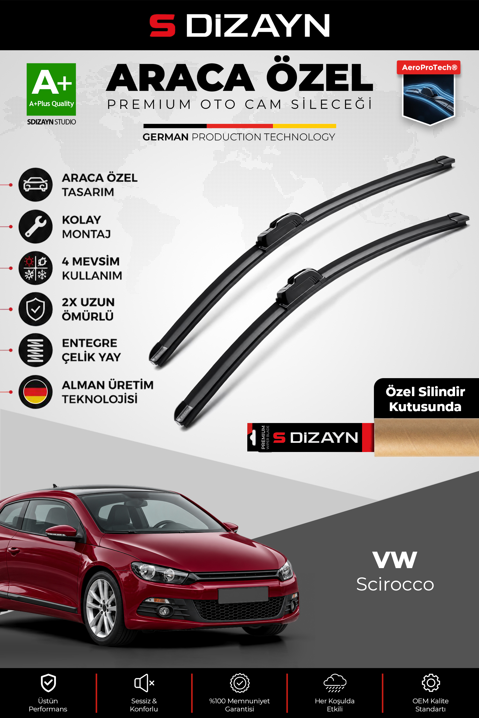 VW Scirocco Ön Cam Silecek Seti 2008 Üzeri Premium Araca Özel 60-48 Cm 1