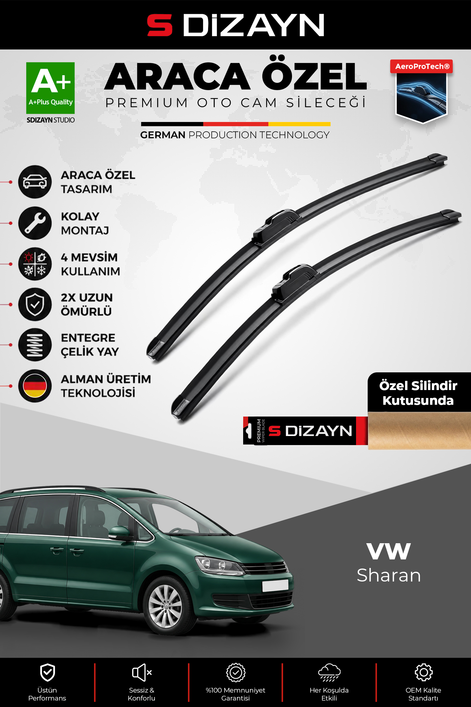 VW Sharan Ön Cam Silecek Seti 2000-2010 Premium Araca Özel 70-70 Cm 1