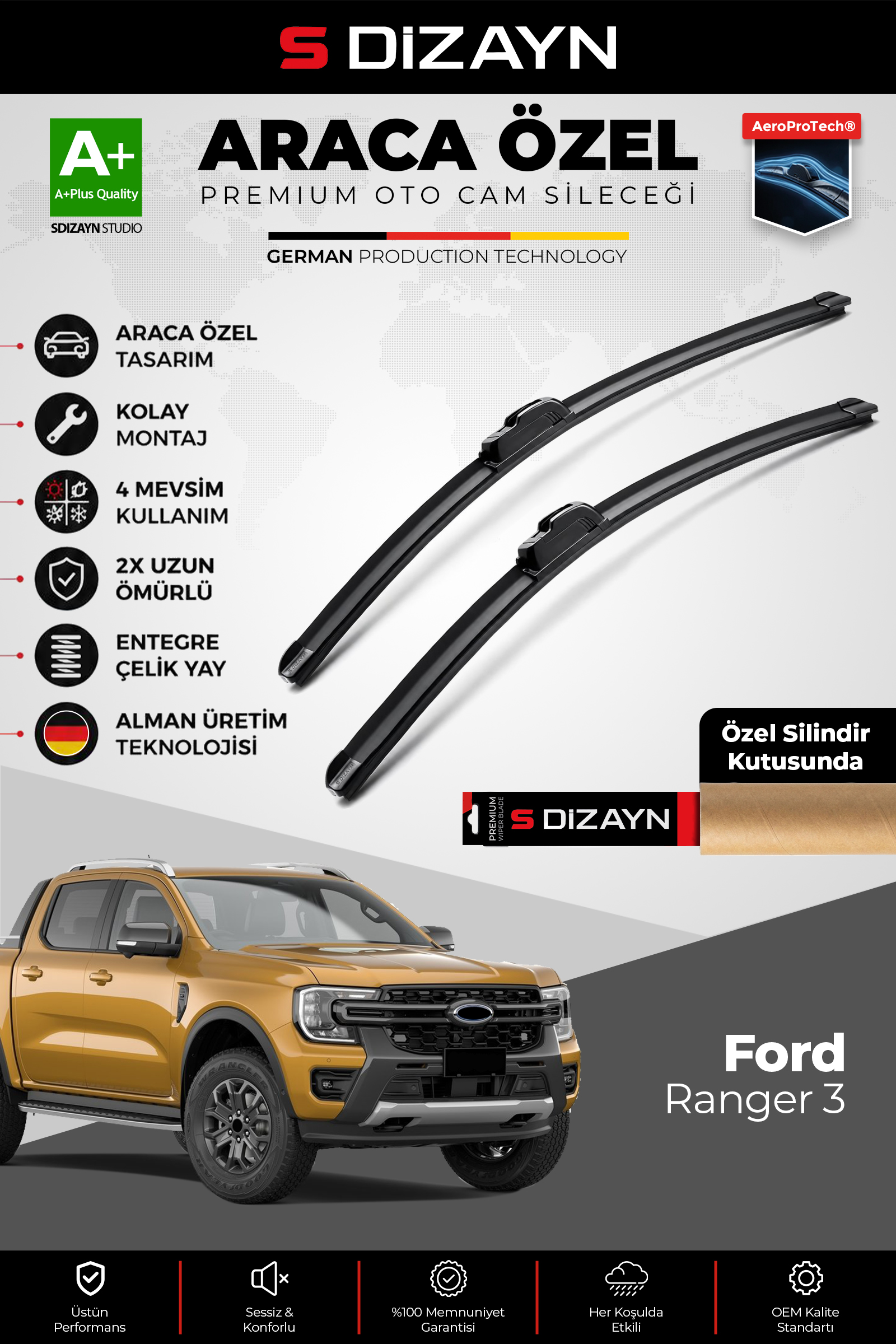 Ford Ranger 3 Ön Cam Silecek Seti 2023 Üzeri Premium Araca Özel 60-45 Cm 1