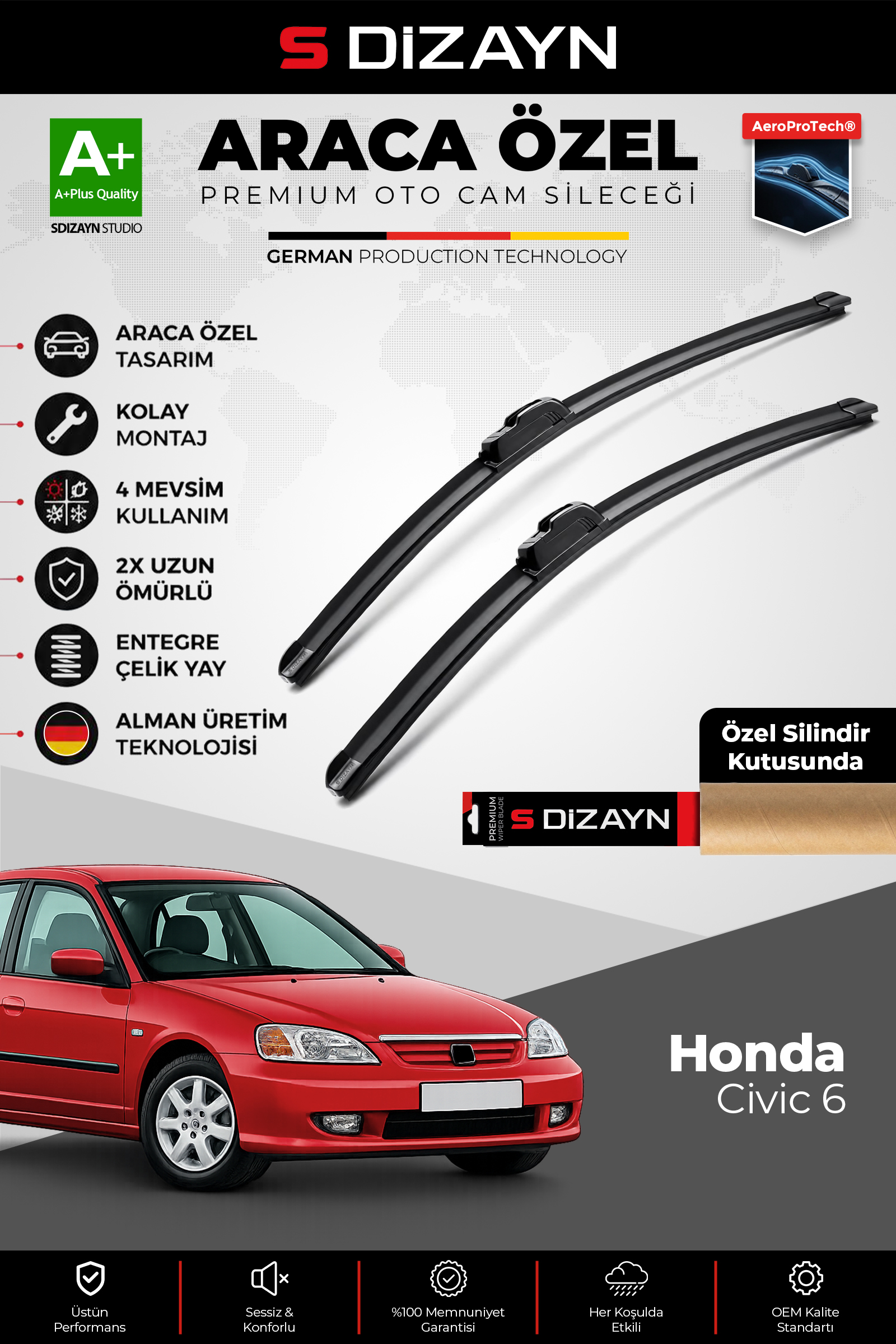 Honda Civic 6 Ön Cam Silecek Seti 1995-2001 Premium Araca Özel 50-45 Cm 1