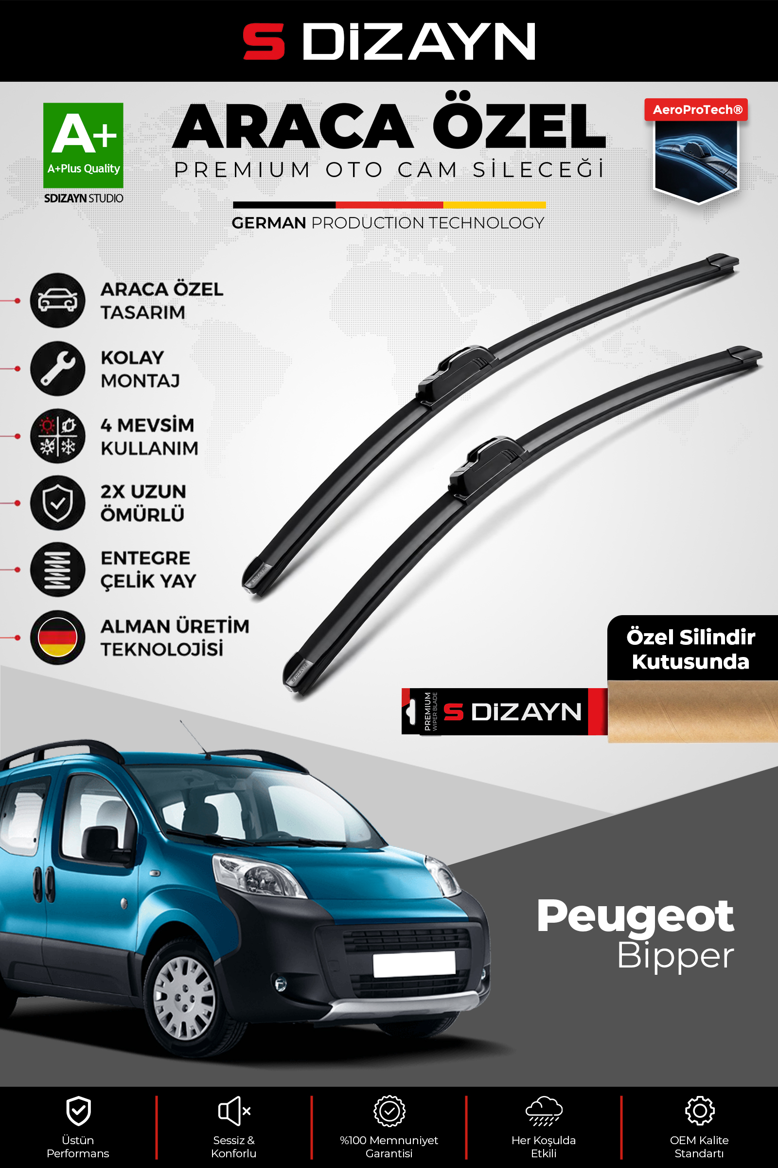 Peugeot Bipper Ön Cam Silecek Seti 2008 Üzeri Premium Araca Özel 65-48 Cm 1