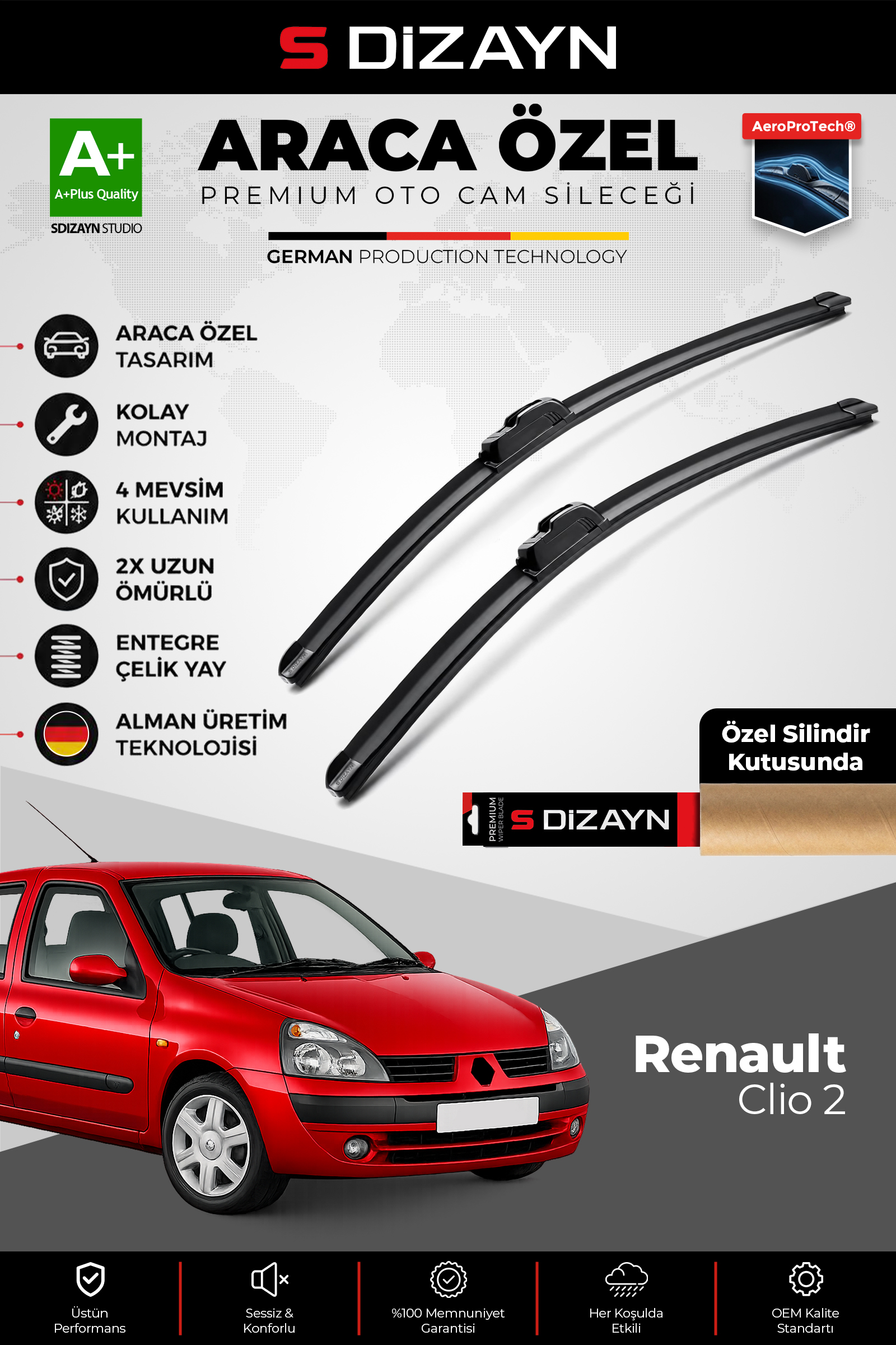 Renault Clio 2 HB Ön Cam Silecek Seti 1998-2005 Premium Araca Özel 53-45 Cm 1