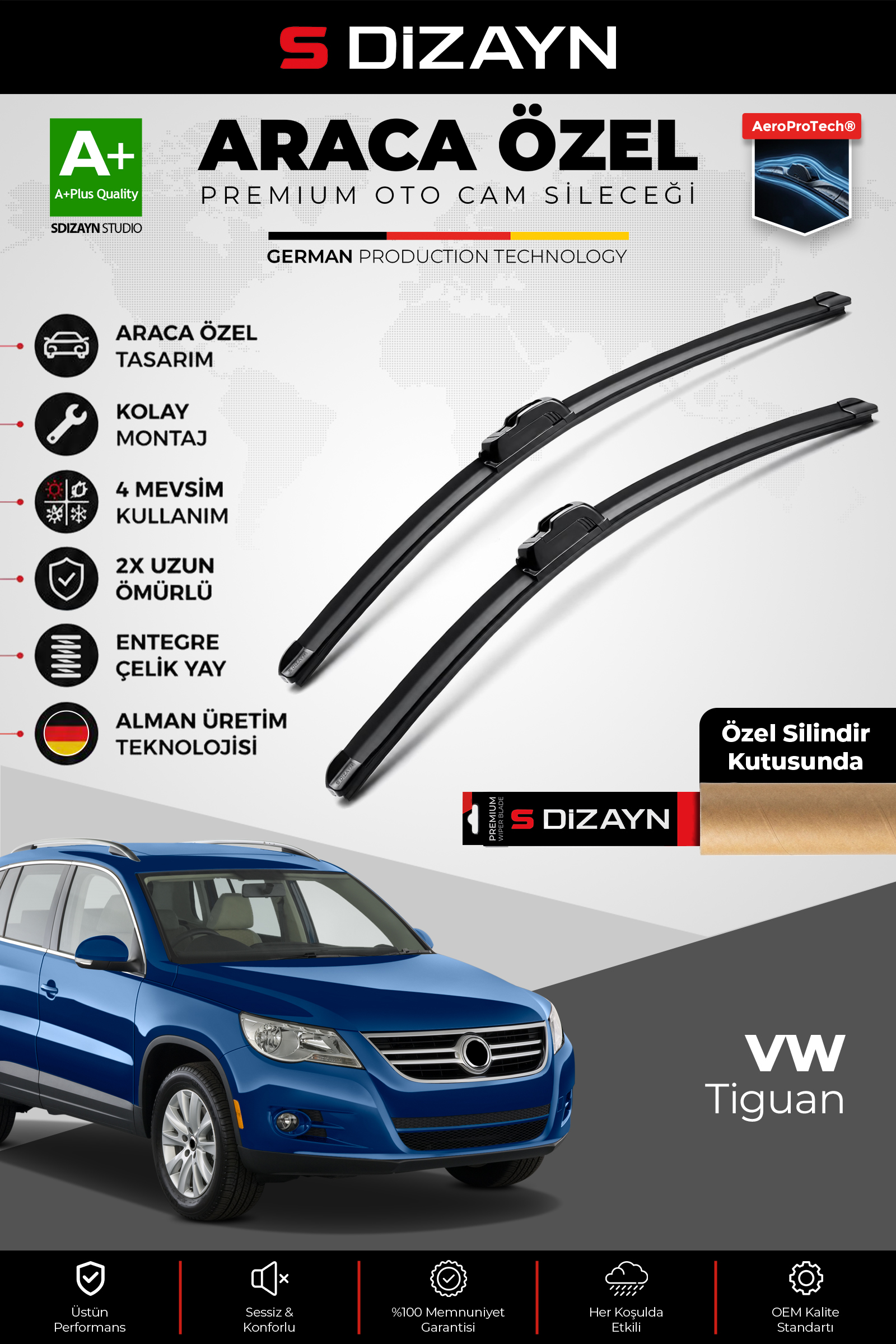 VW Tiguan Ön Cam Silecek Seti 2007-2016 Premium Araca Özel 60-50 Cm 1