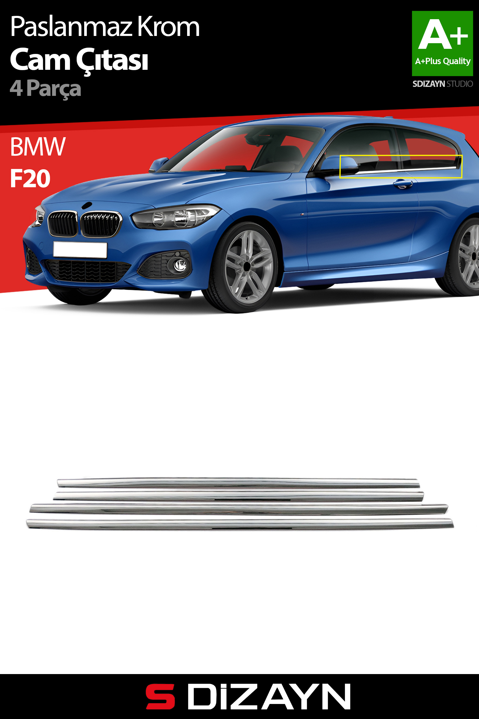 Bmw 1 Serisi F20 Krom Cam Çıtası 4 Prç 2011-2019 1