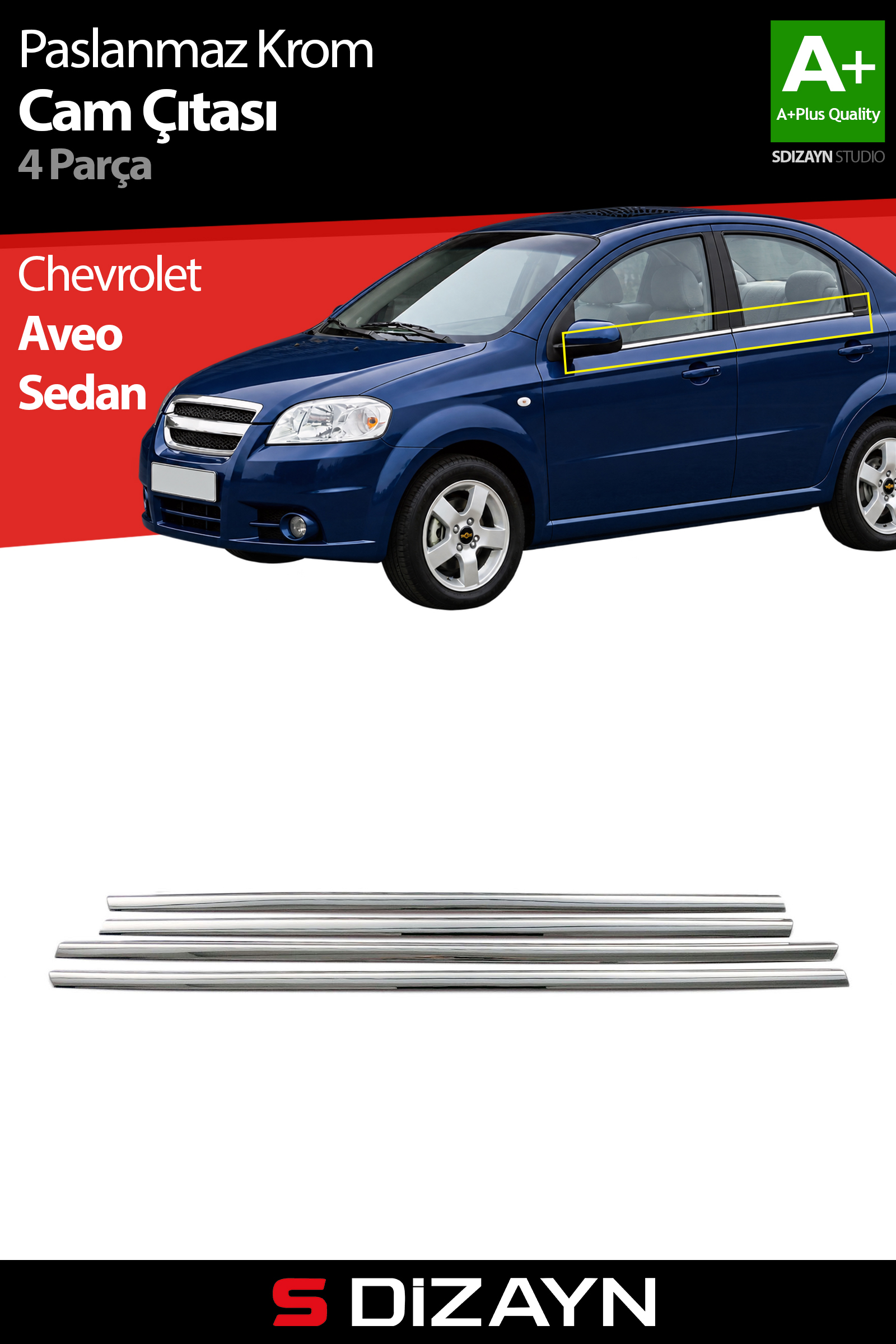 Chevrolet Aveo SD Chrome Window Trim 4 Piece 2006-2010 1