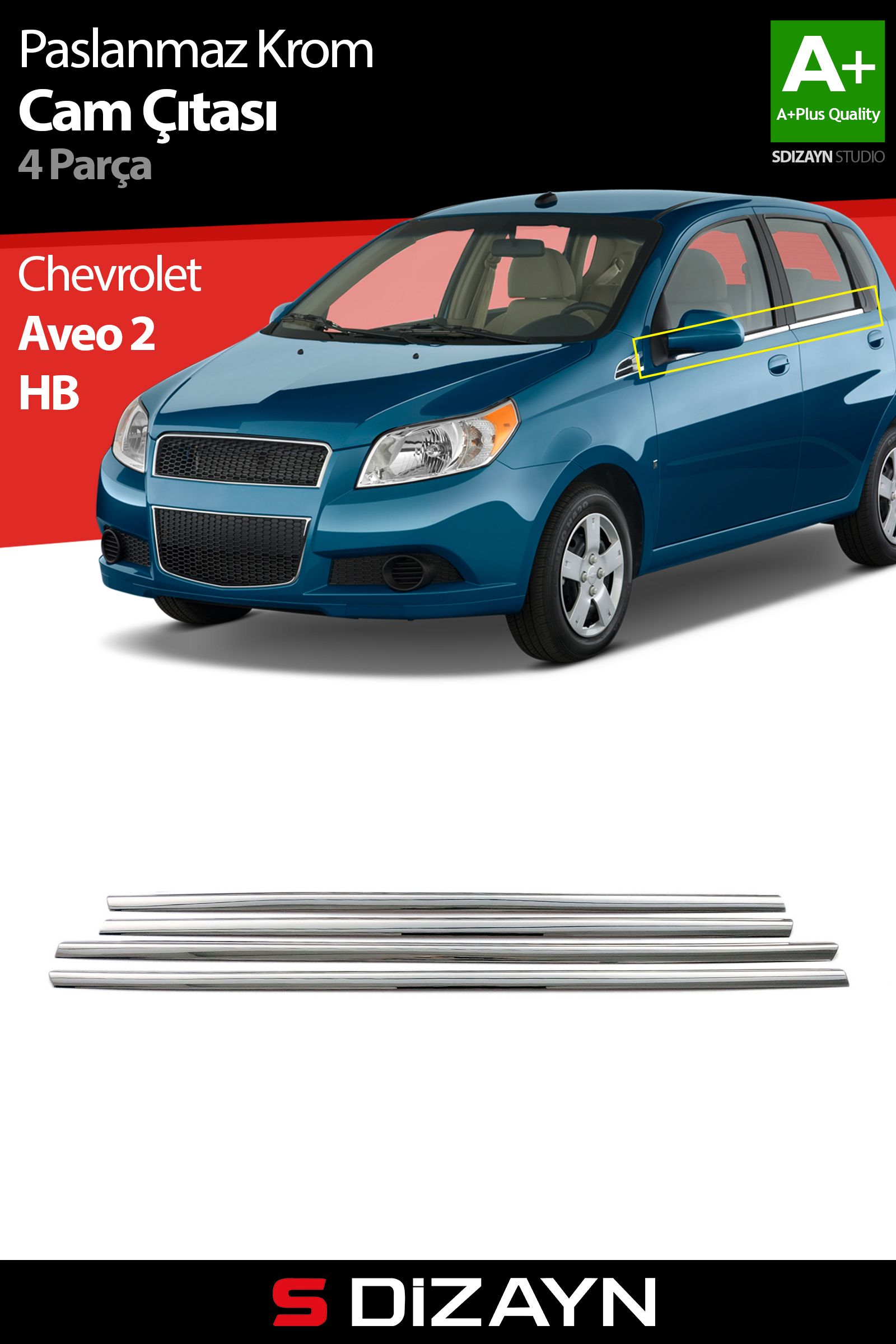 Chevrolet Aveo 2 HB Krom Cam Çıtası 4 Prç 2012-2020 1