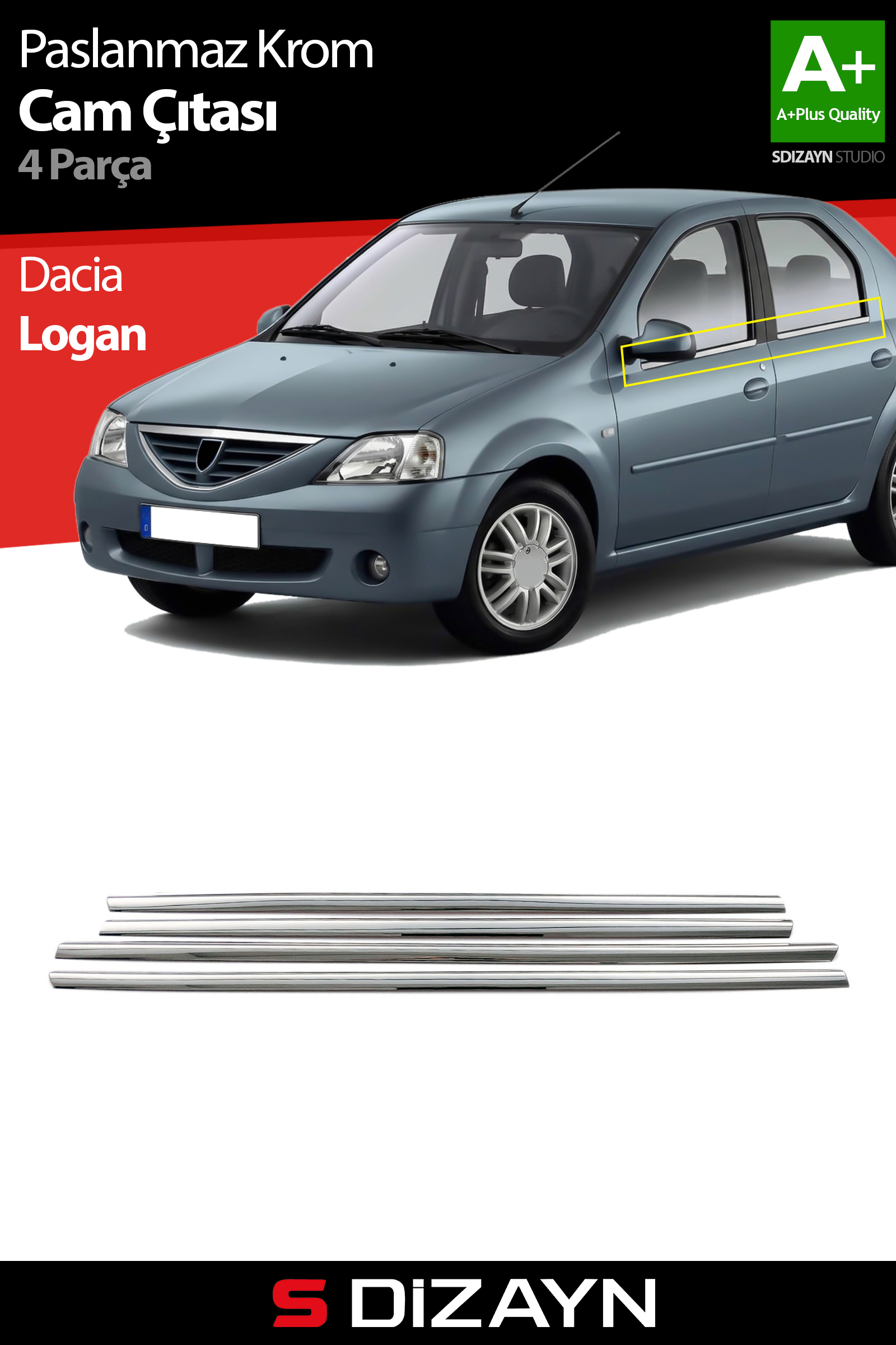 Dacia Logan Krom Cam Çıtası 4 Prç 2005-2013 1