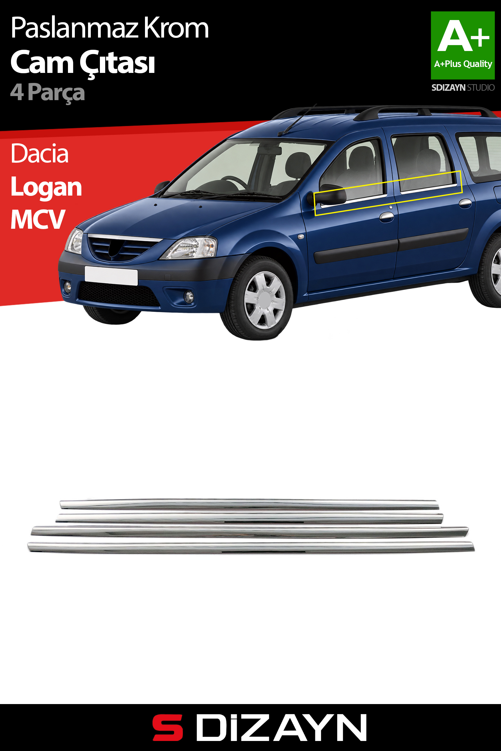 Dacia Logan Mcv Krom Cam Çıtası 4 Prç 2005-2012 1