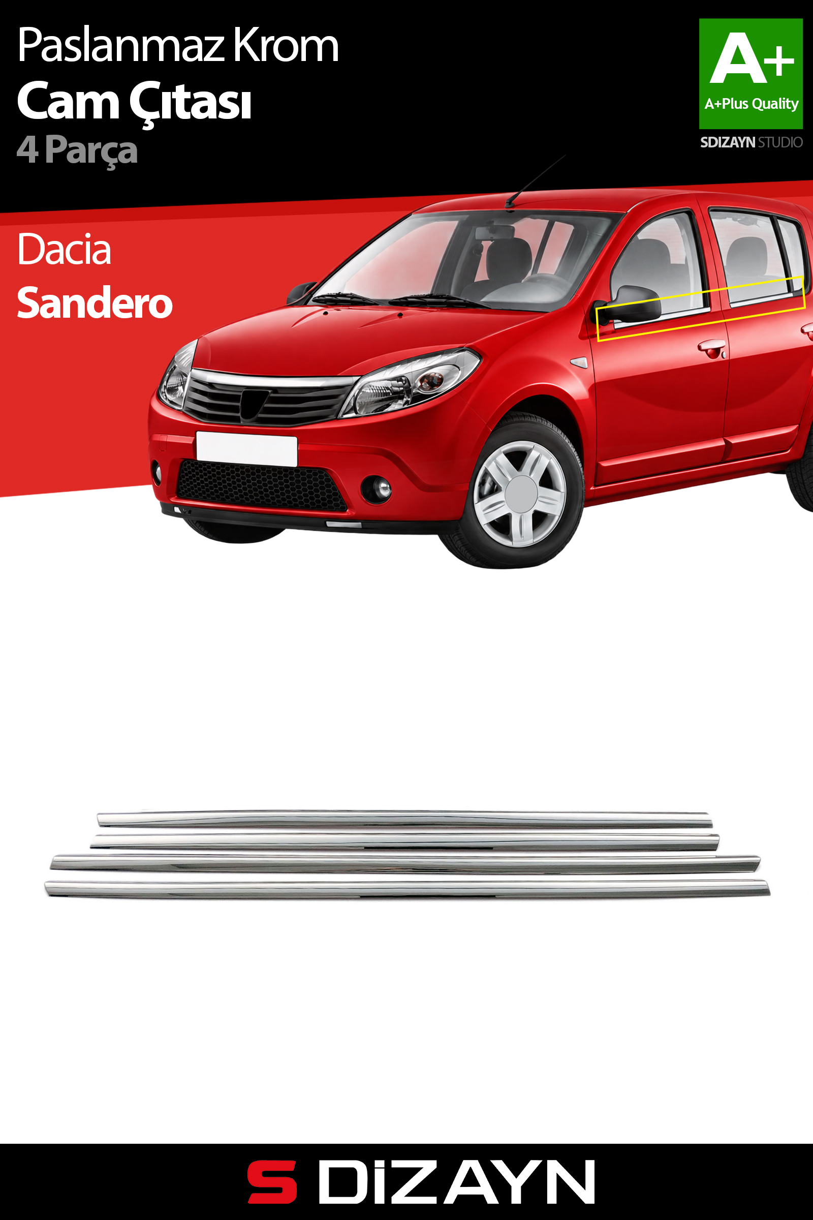 Dacia Sandero Krom Cam Çıtası 4 Prç 2008-2013 1
