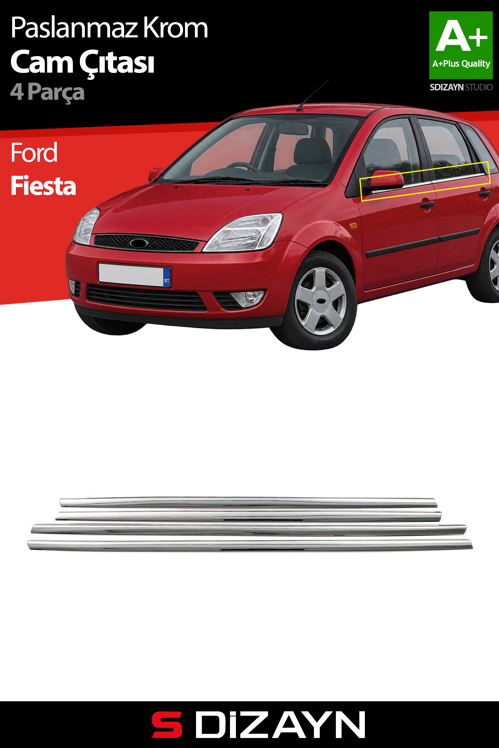 Ford Fiesta Krom Cam Çıtası 4 Prç 2002-2009 1