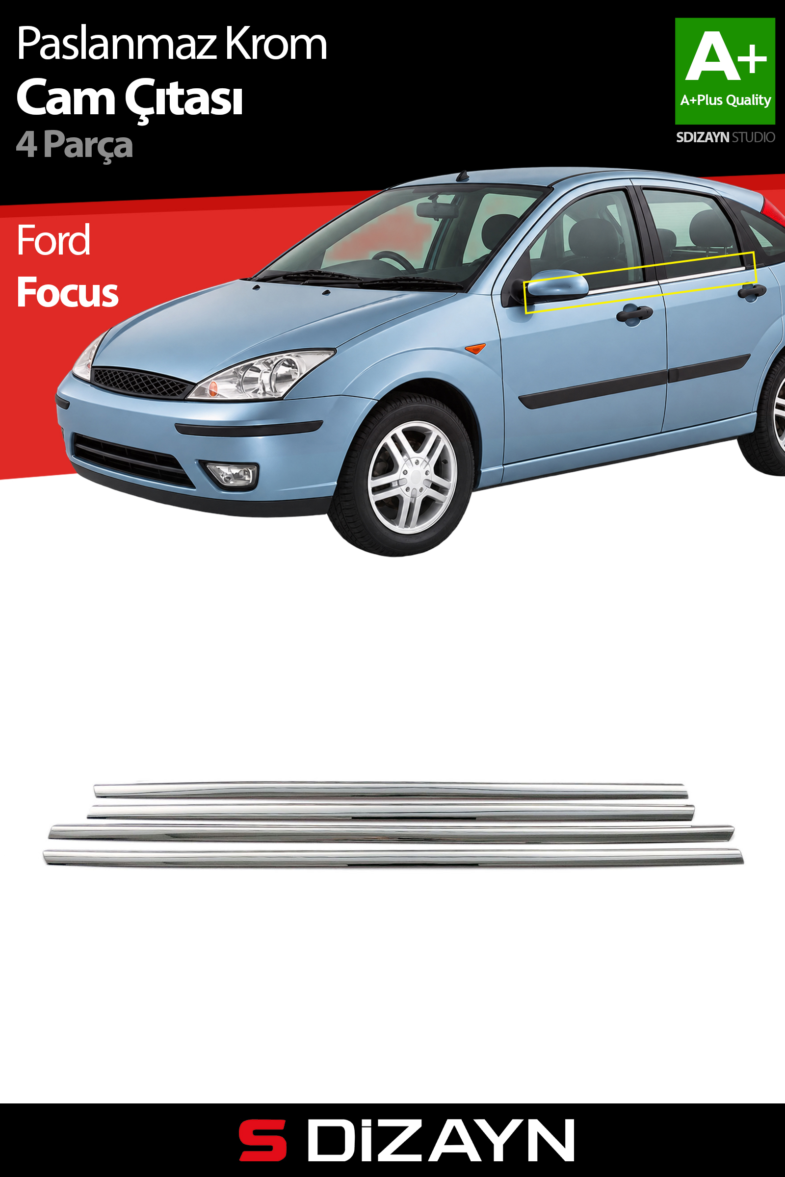 Ford Focus 1 Chrome Window Trim 4 Piece 1998-2005 1