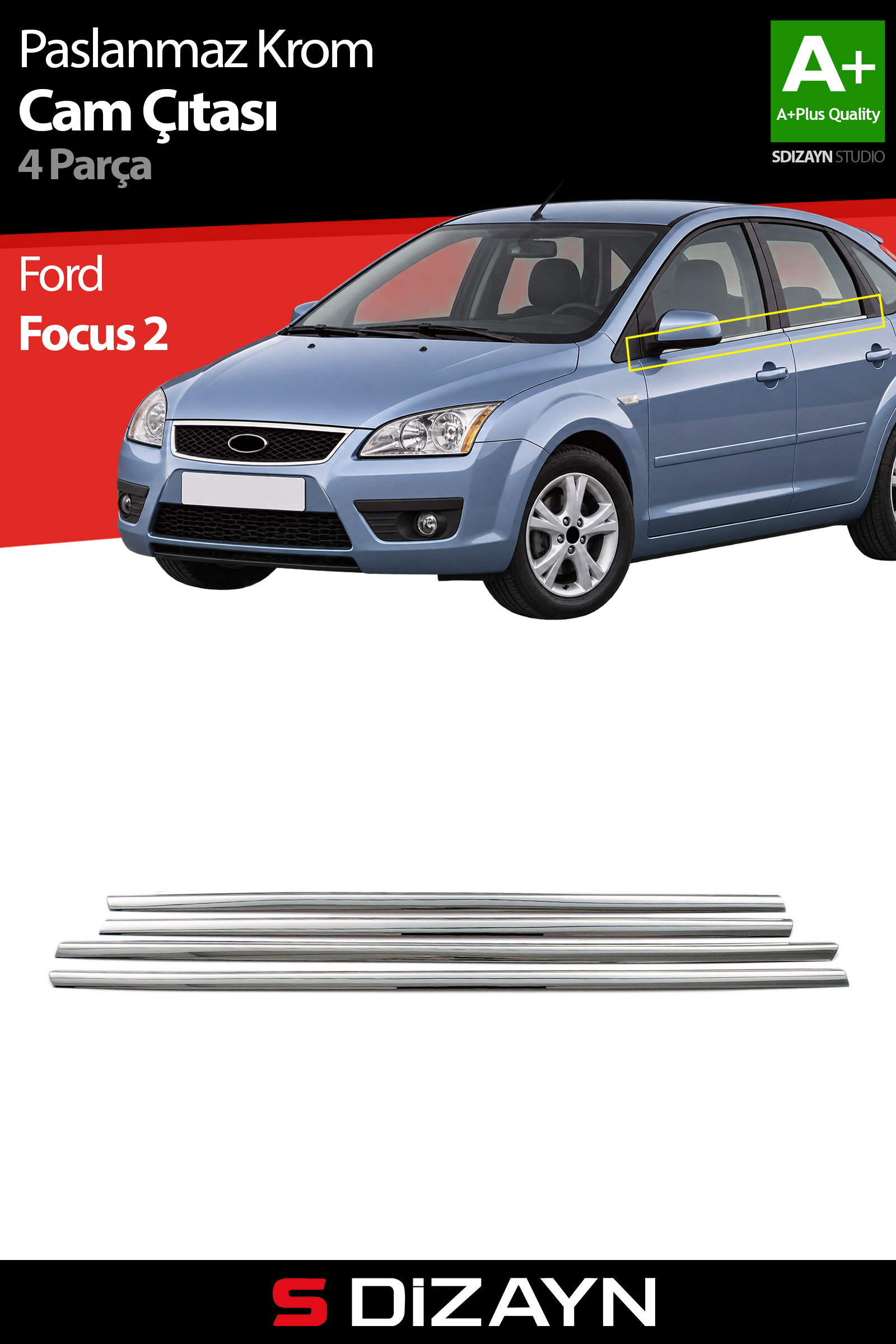 Ford Focus 2 Chrome Window Trim 4 Piece 2005-2008